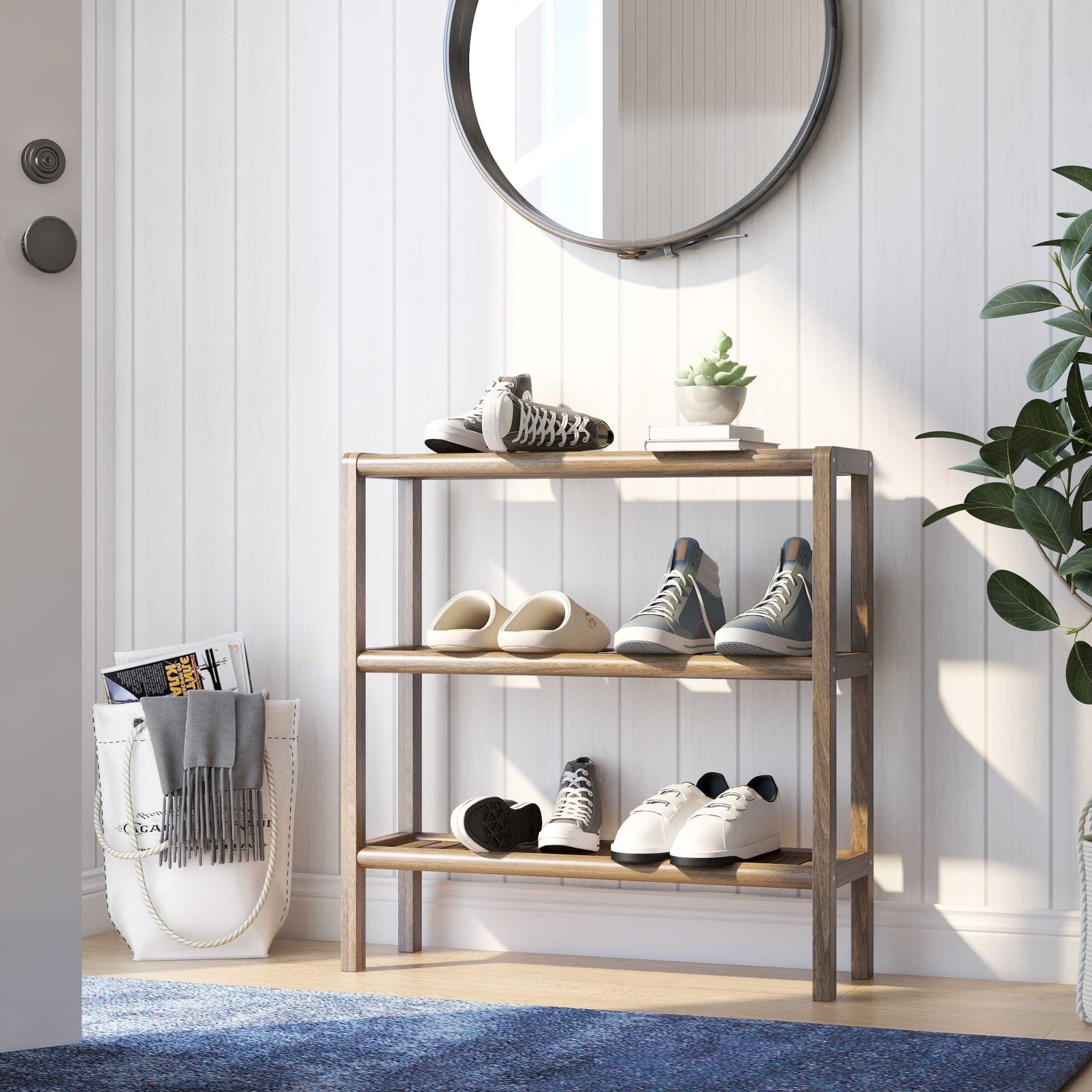  Walnut Versatile Shoe Rack Shelving Unit By Homeroots 