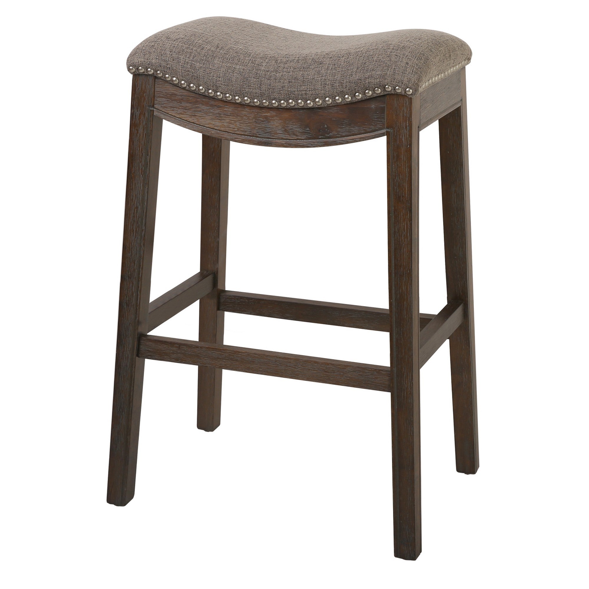  Bar Height Saddle Style Counter Stool With Taupe Fabric And Nail Head Trim By Homeroots 