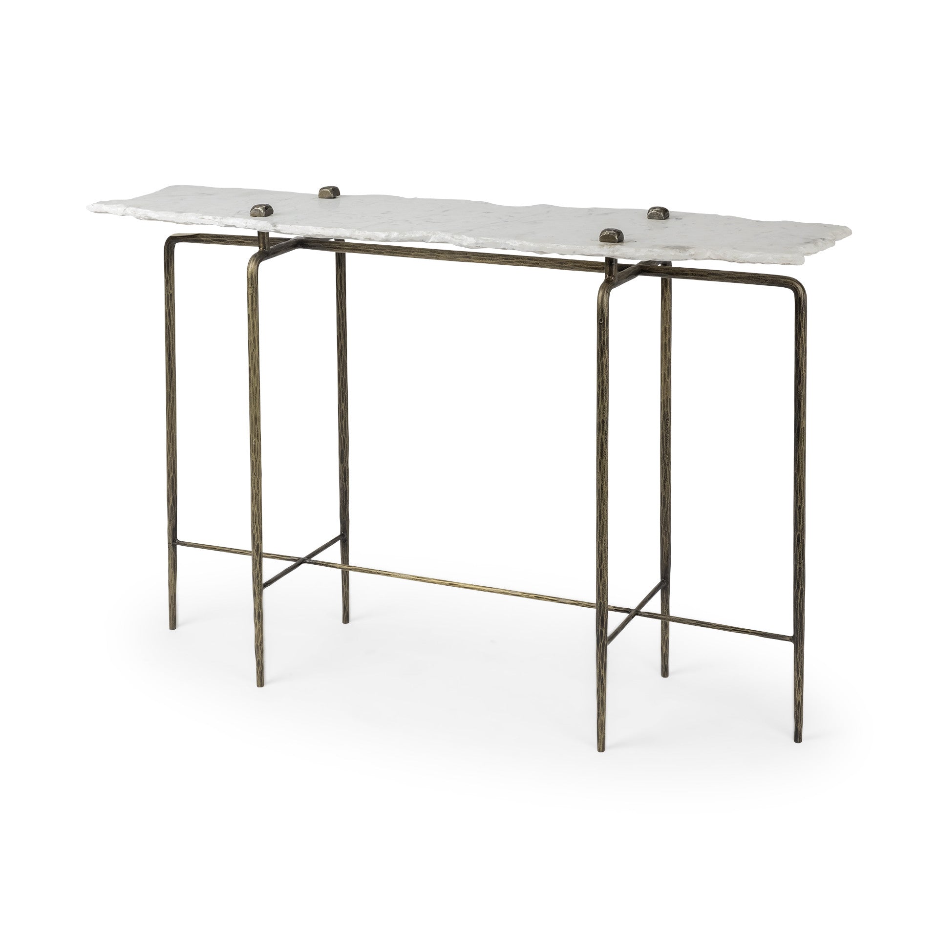  White Marble Console Table With Brass Toned Iron Base By Homeroots 