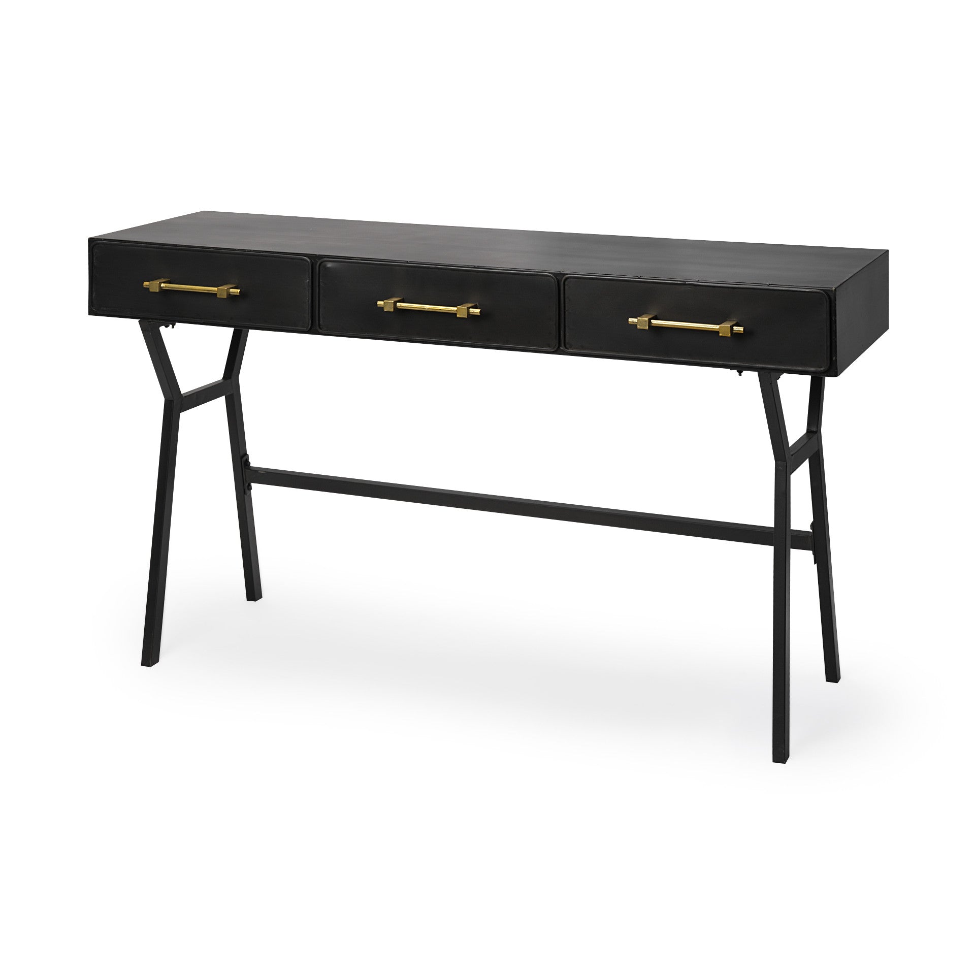  Black Metal Matte Finish Writing Desk With 3 Drawers By Homeroots 