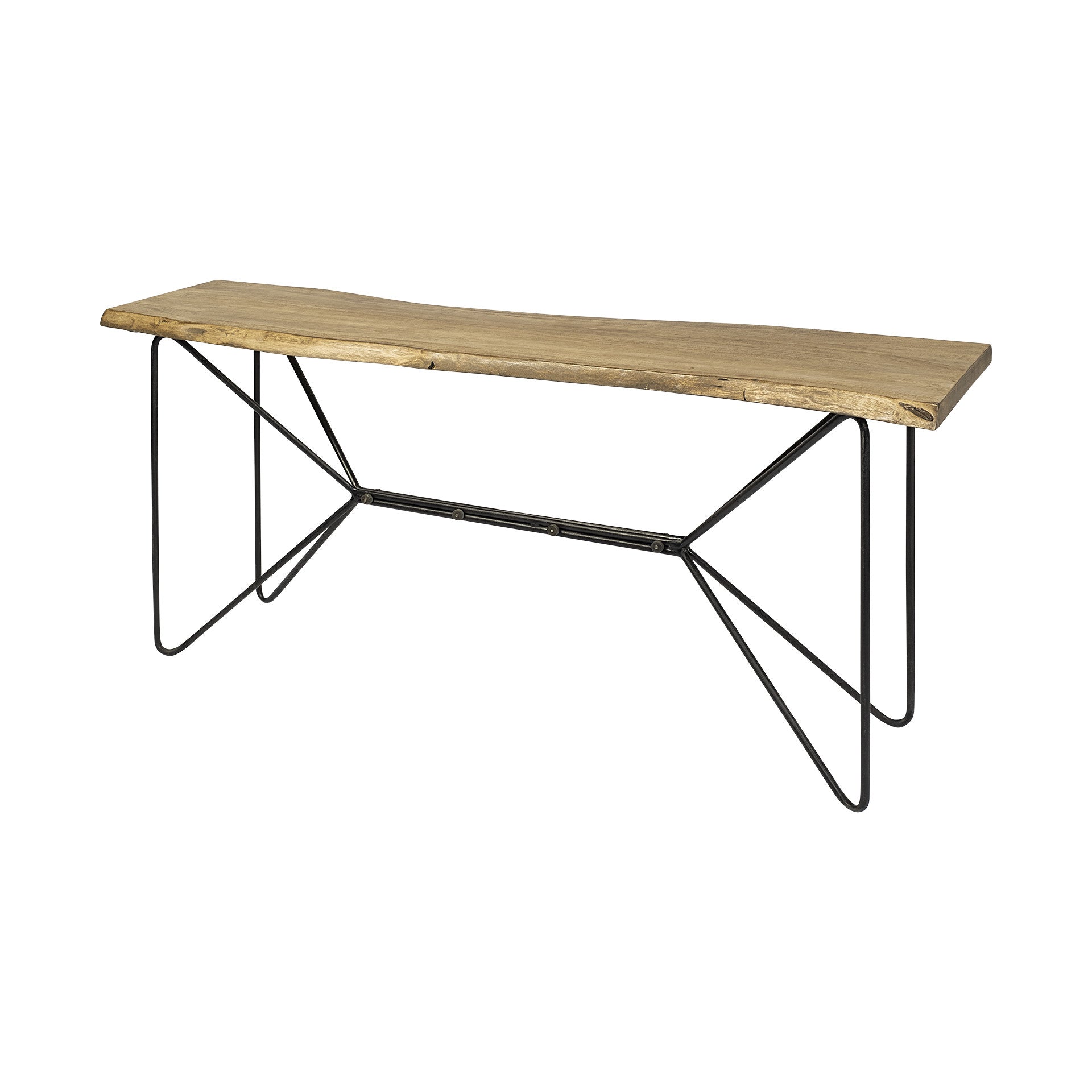  Light Brown Live Edge Solid Acacia Wood Console Table With Black Matte Iron Frame By Homeroots 