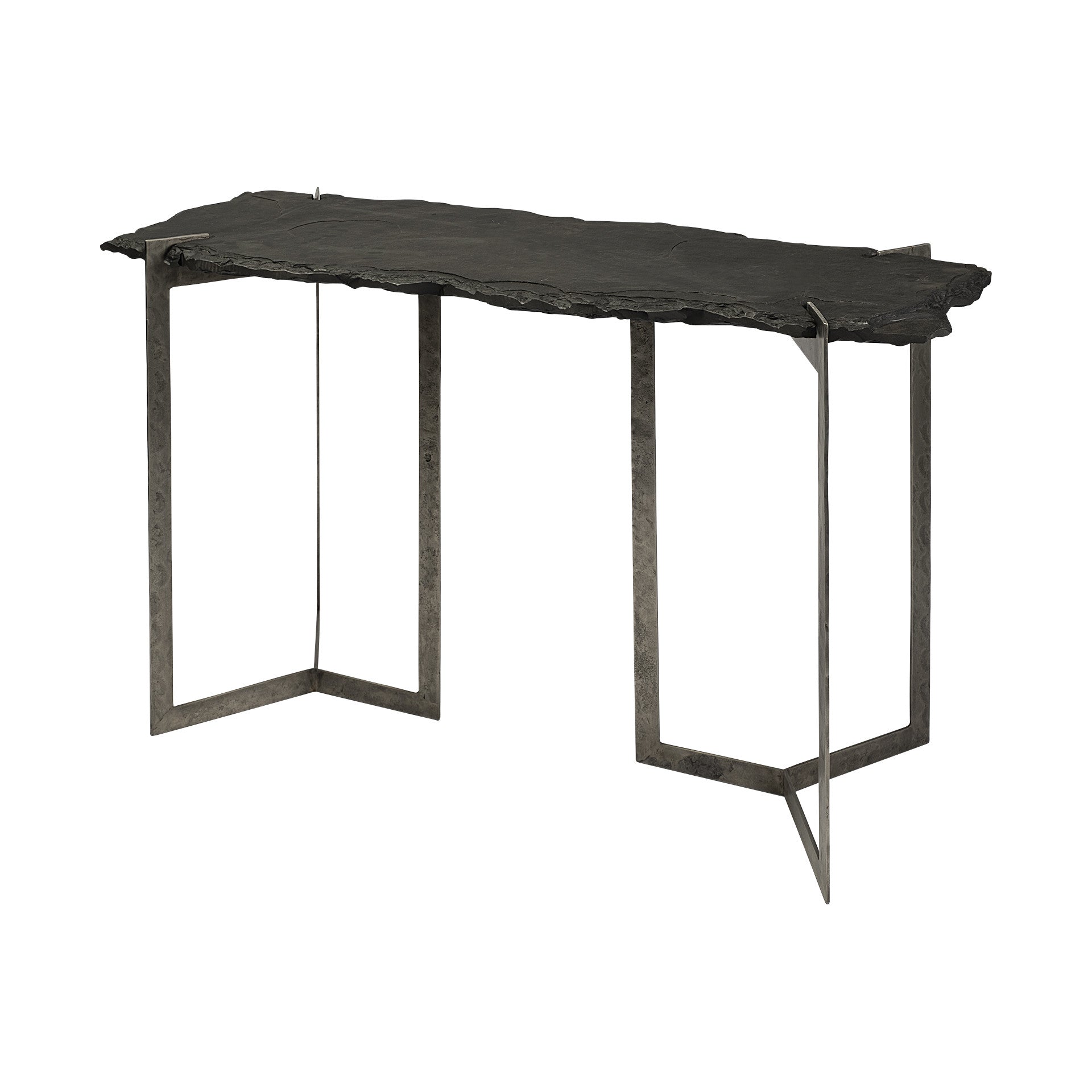  Rectangular Black Live Edge Slate Console Table With Double Pedestal Base By Homeroots 