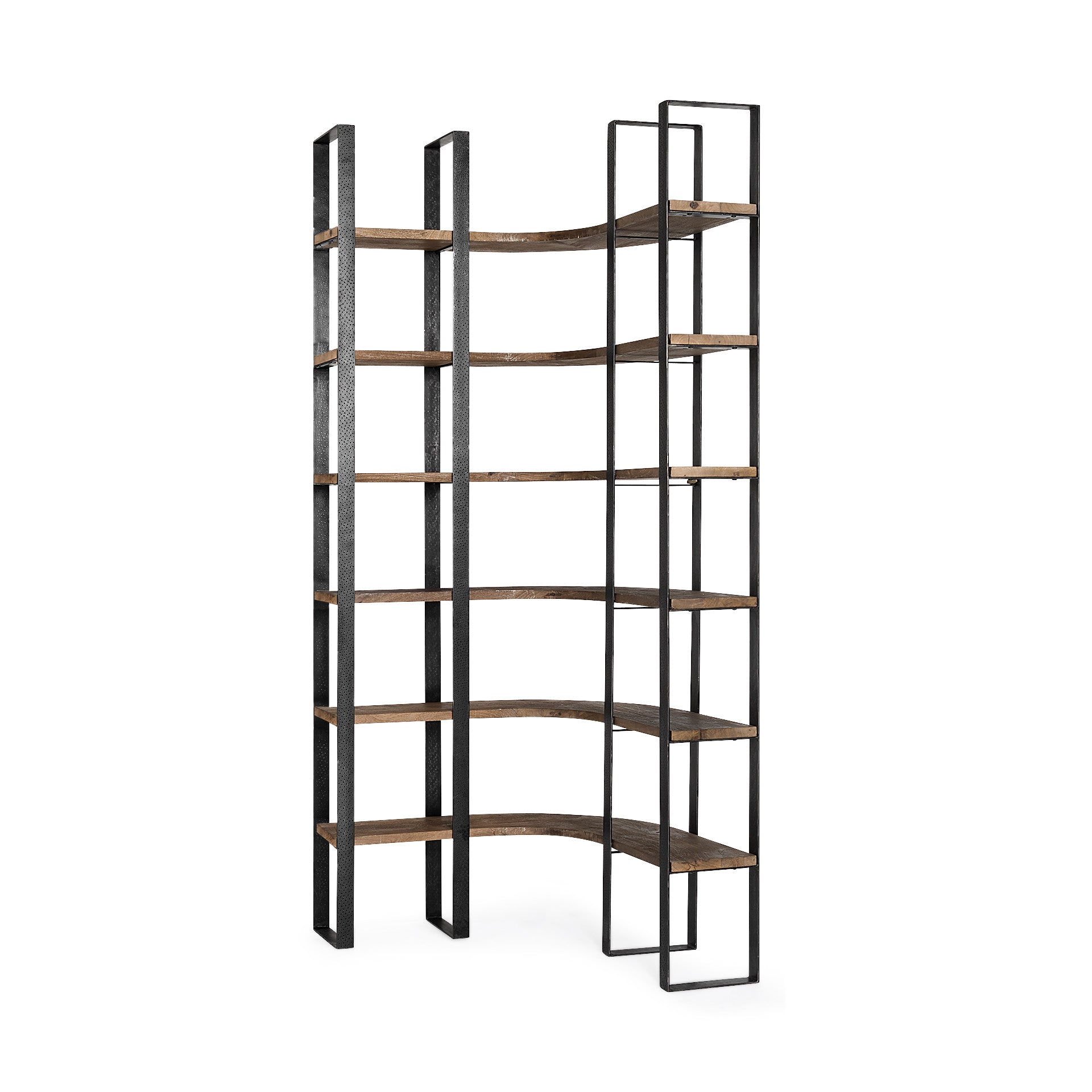  Curved Dark Brown Wood And Black Iron 6 Shelving Unit By Homeroots 