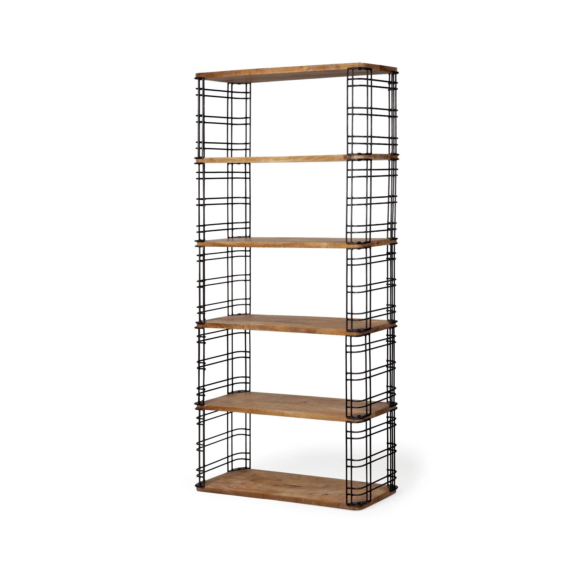  Brown Wood Shelving Unit with Metal Frame and 6 Shelves By Homeroots 