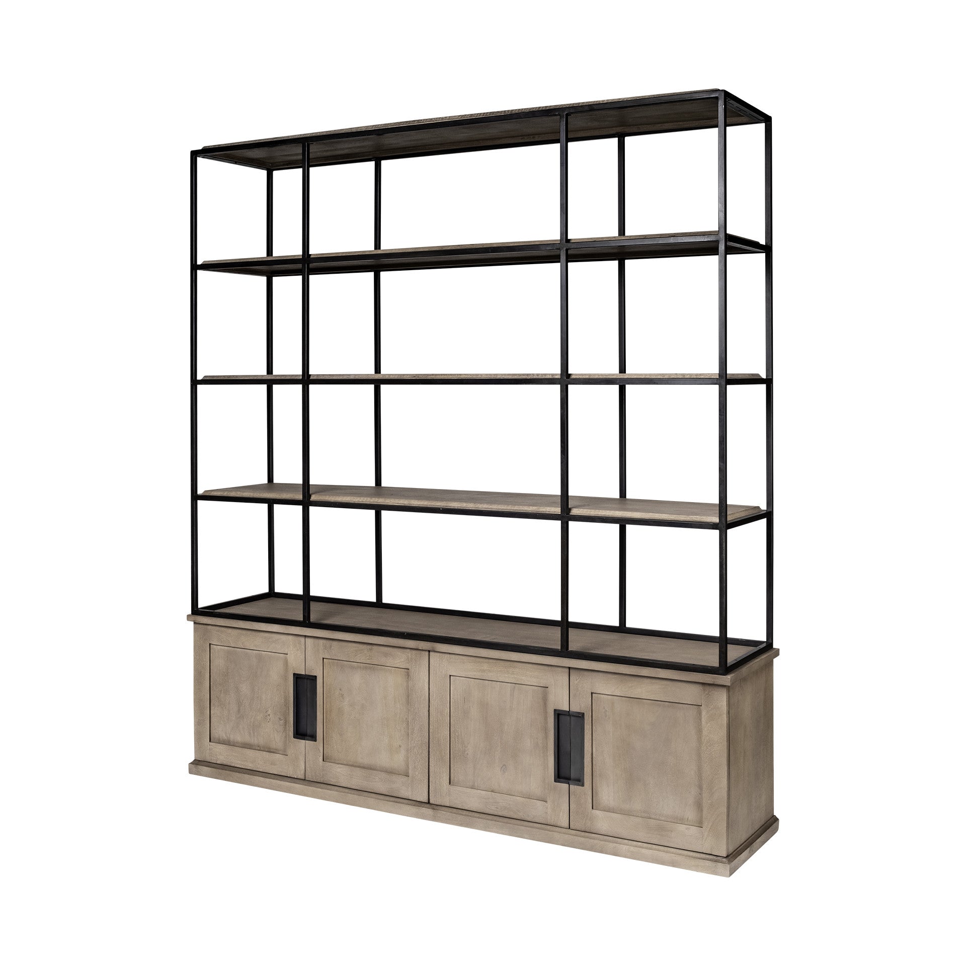  Light Brown Wood and Iron Shelving Unit with 3 Shelves By Homeroots - 380591 