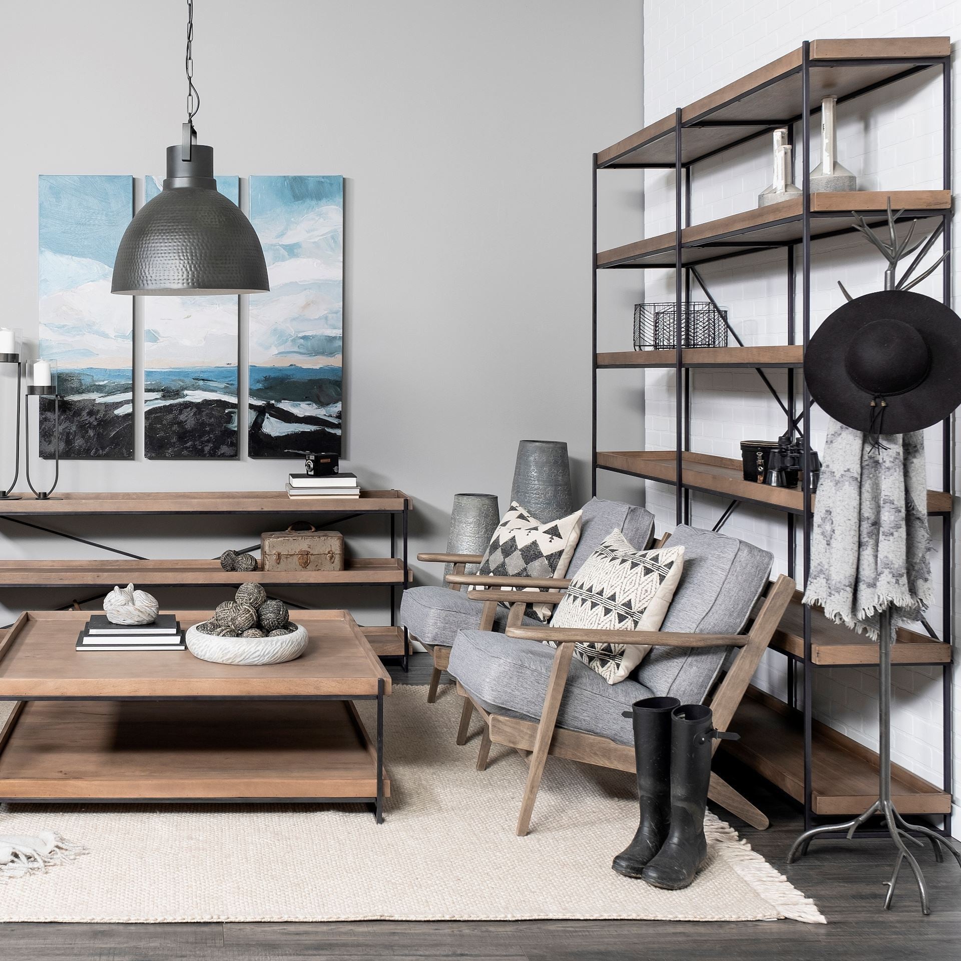  Medium Brown Wood and Iron Shelving Unit with 5 Tray Shelves By Homeroots 