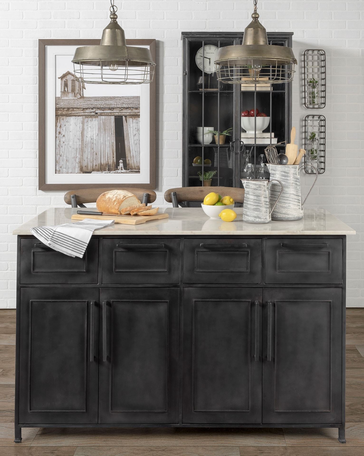  Solid Iron Black Body White Marble Top Kitchen Island With 4 Drawer By Homeroots 