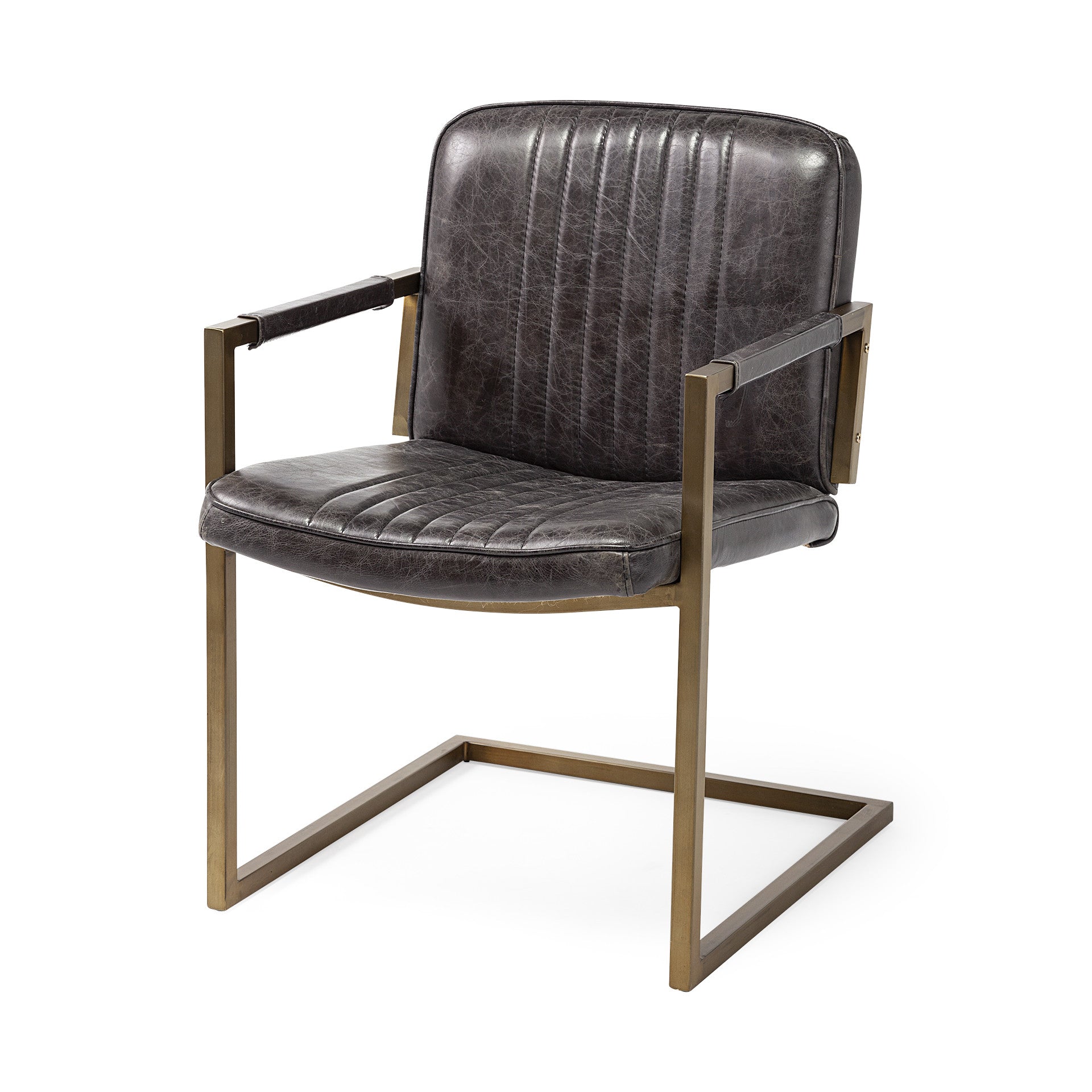  Black Leather Seat Accent Chair with Brass Frame By Homeroots 