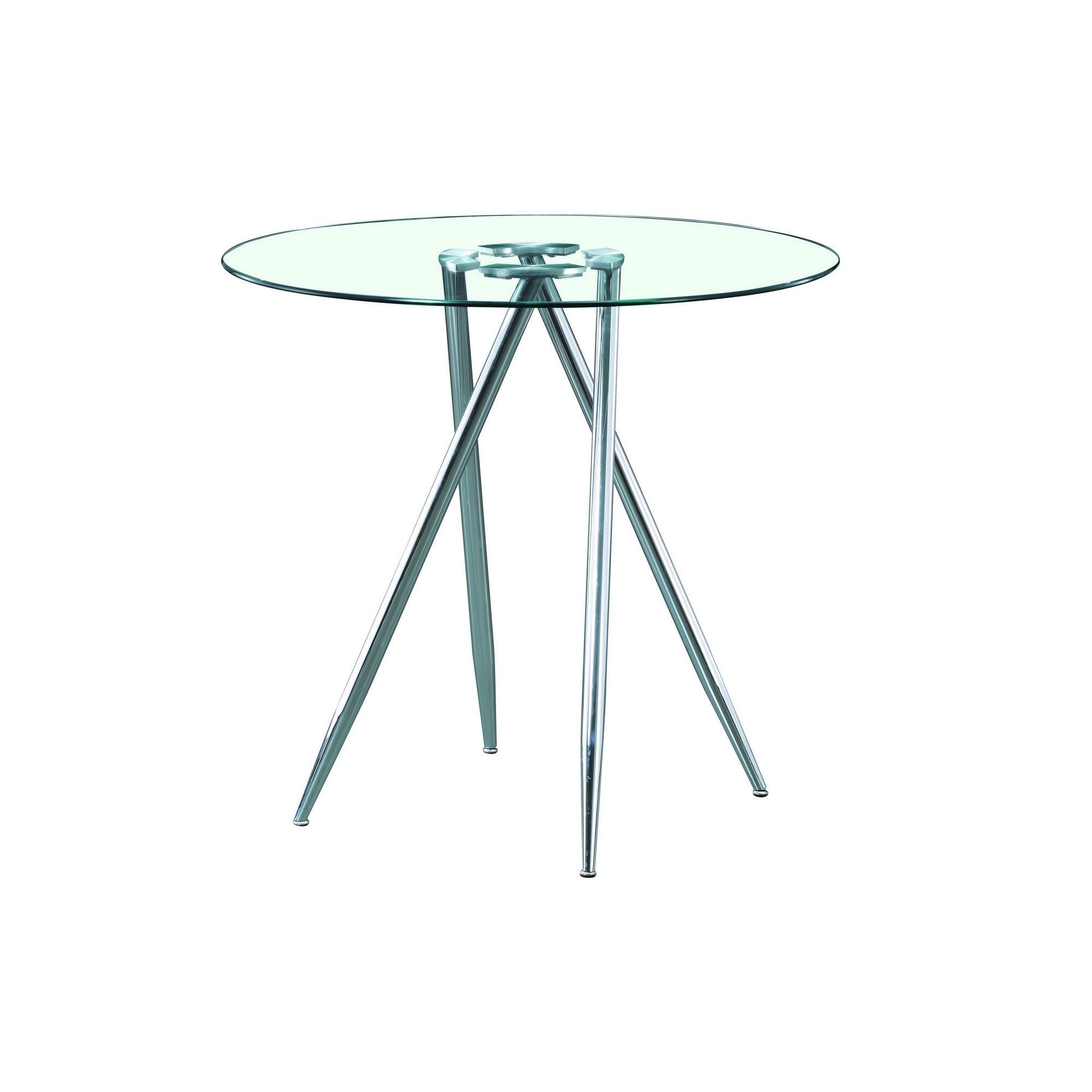  Chrome Metal Legs Bar Table with Round Tempered Glass Top By Homeroots 