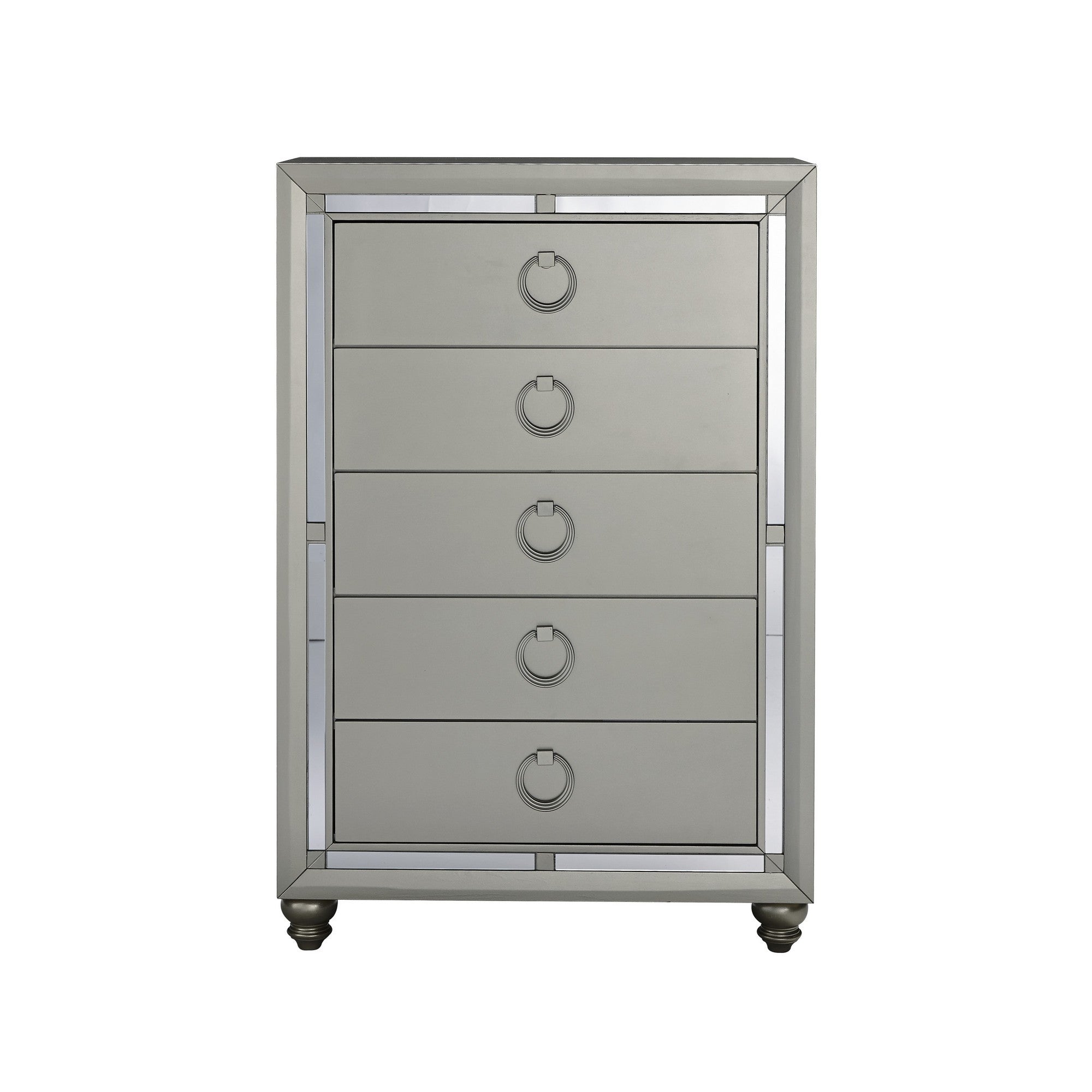  Silver Champagne Tone Chest With Mirror Trim Accent 5 Drawers By Homeroots 