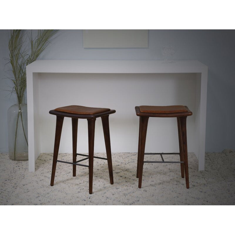  Walnut Finish Leather Counter Stool By Homeroots 