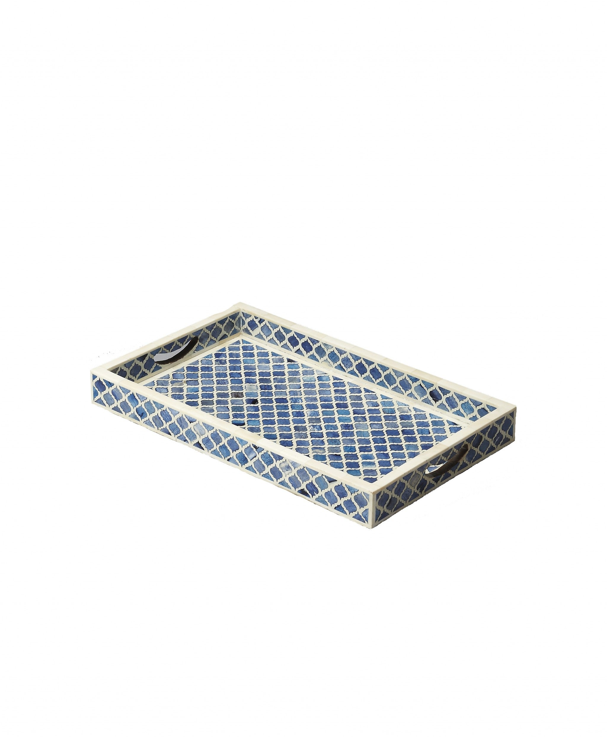  Blue Quatrefoil Bone Inlay Serving Tray By Homeroots 