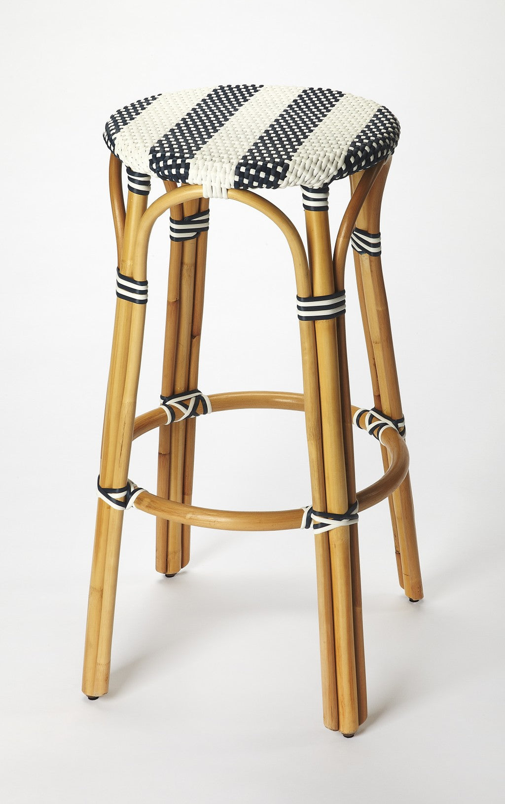  Navy Blue And White Rattan Bar Stool By Homeroots 