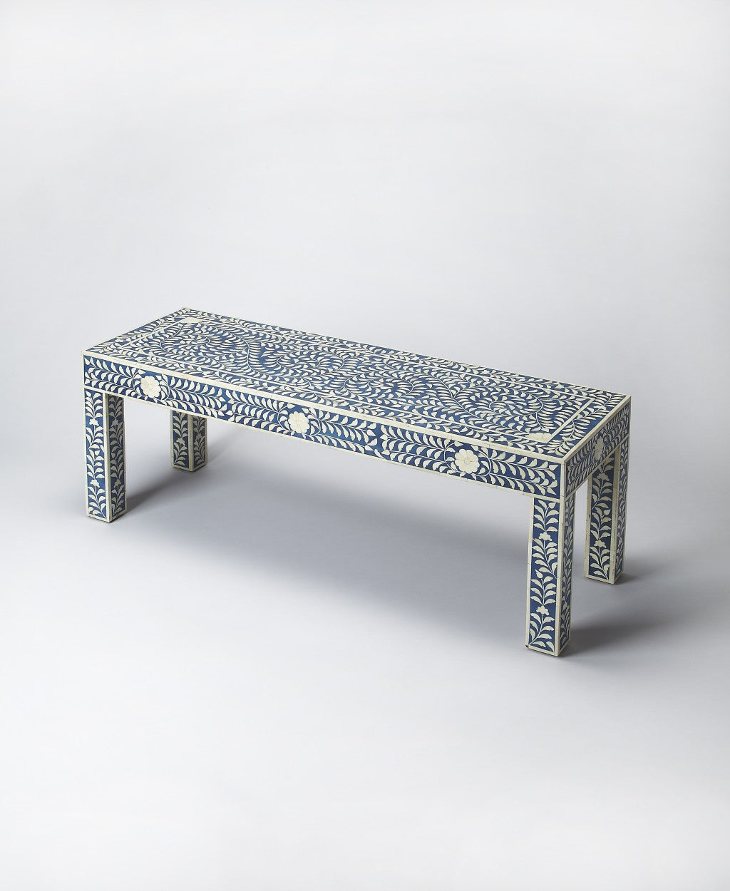  Blue and Ivory Bone Inlay Bench By Homeroots 