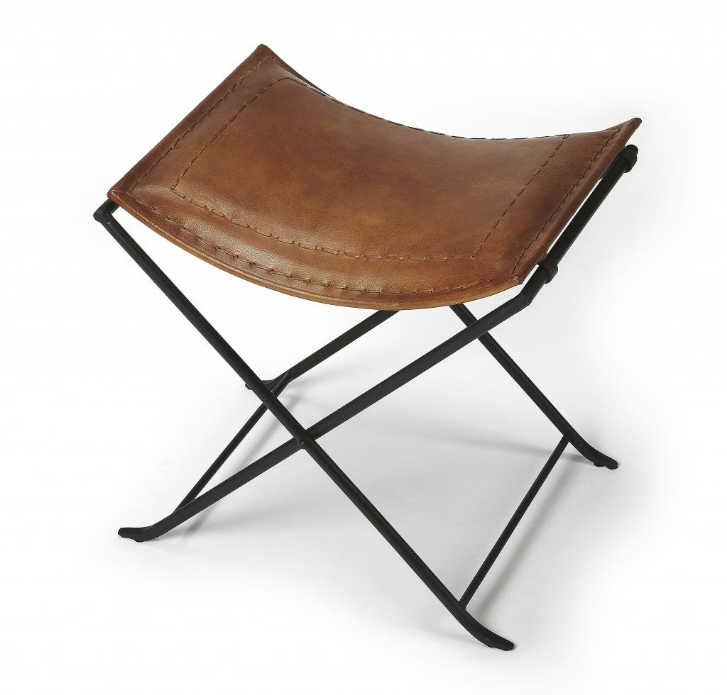  Foldable Brown Leather Stool By Homeroots 