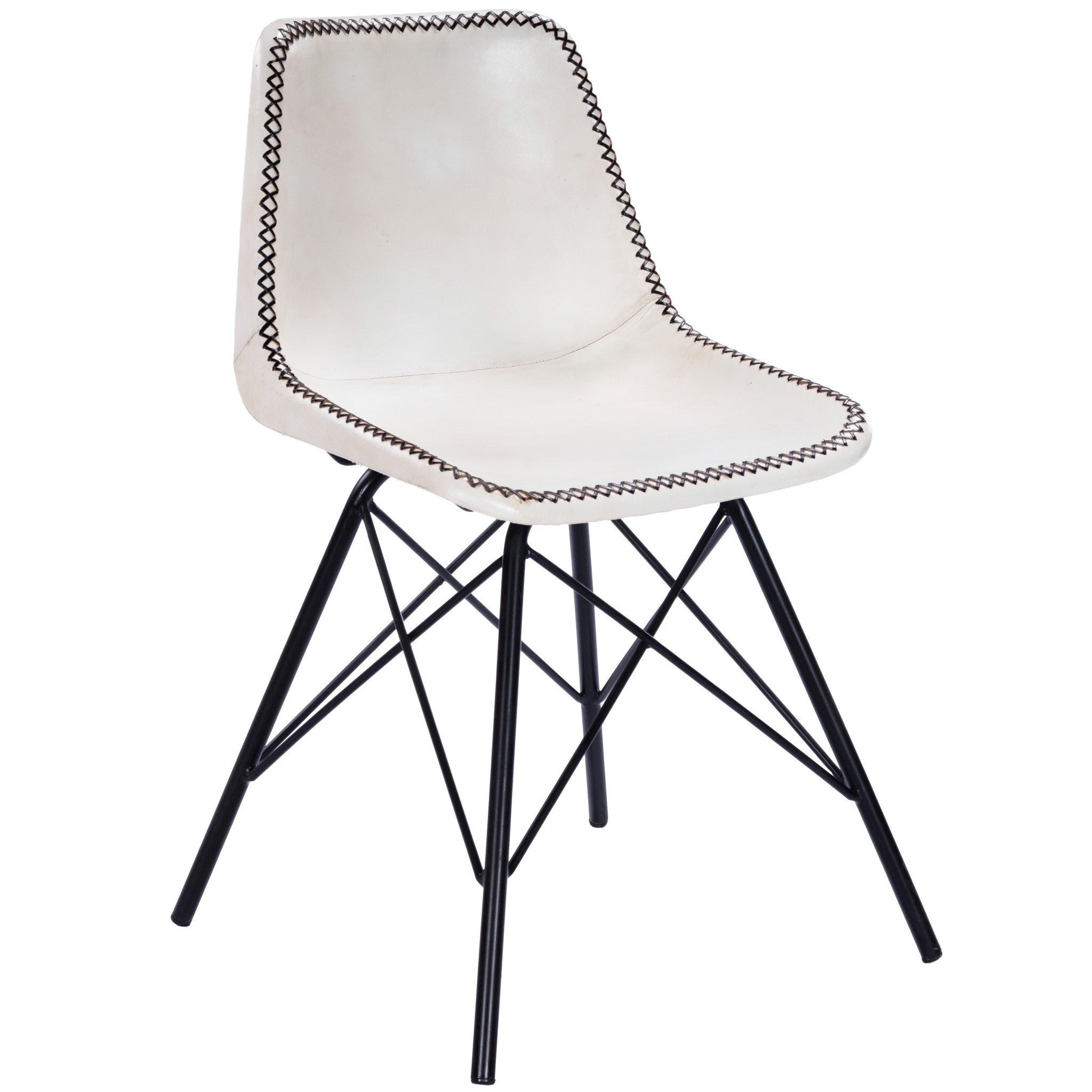  White Contrast Stitch Leather Dining Chair By Homeroots 