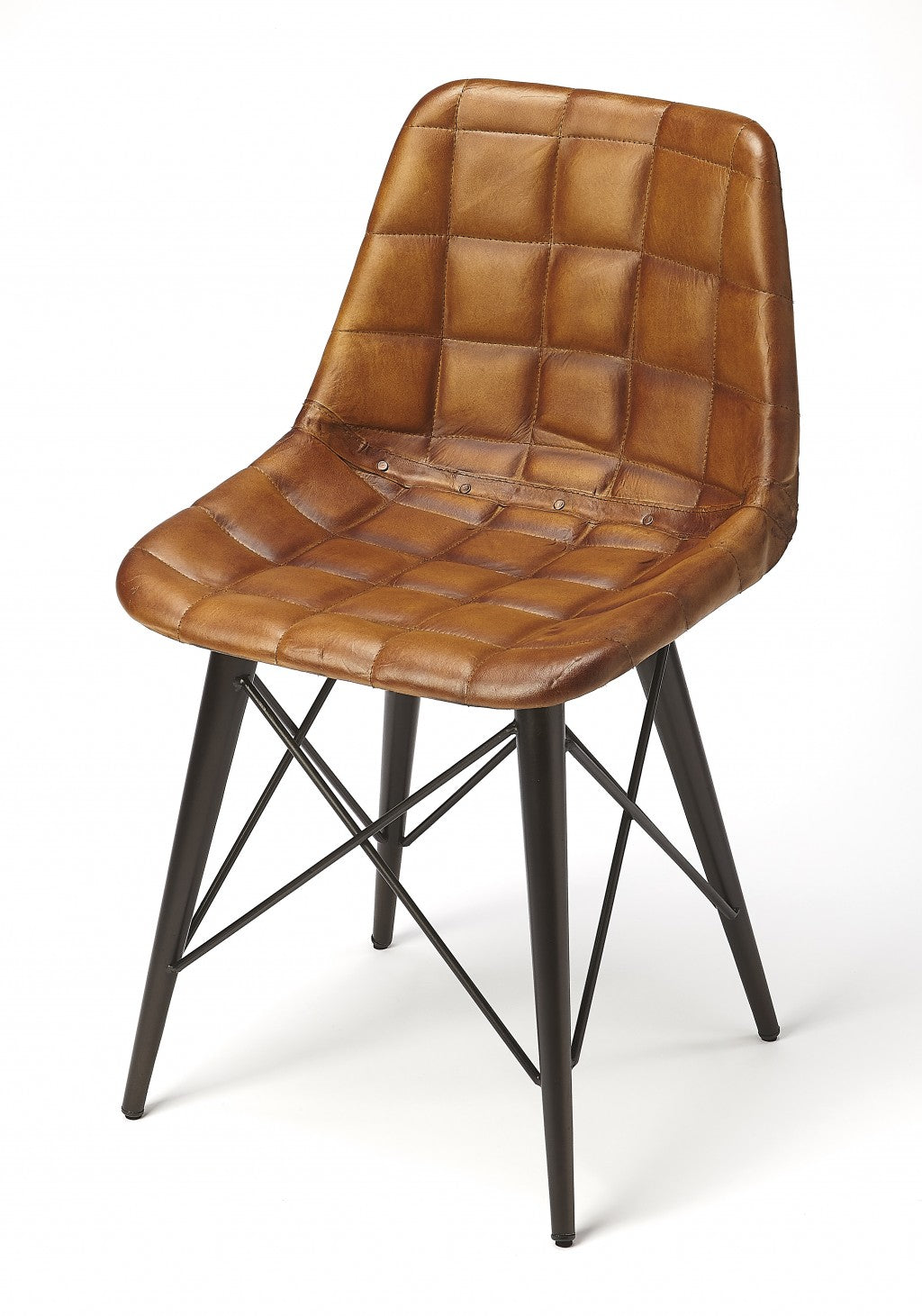  Stitched Squares Brown Leather Dining Chair By Homeroots 