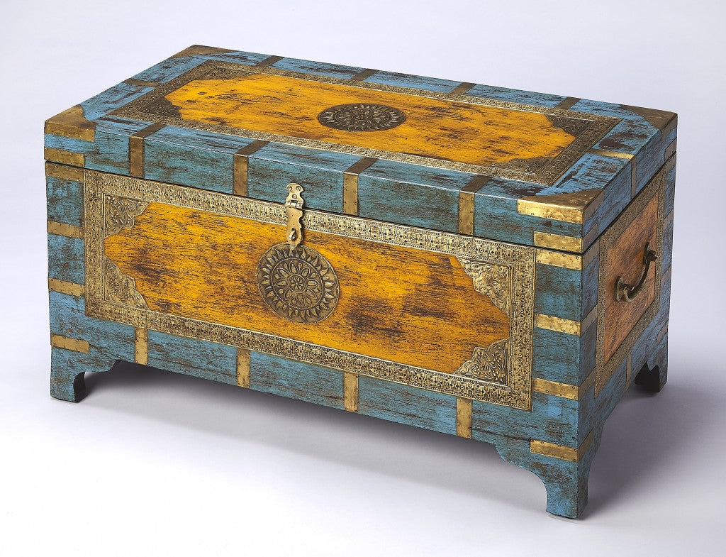  Hand Painted Brass Inlay Storage Trunk By Homeroots 