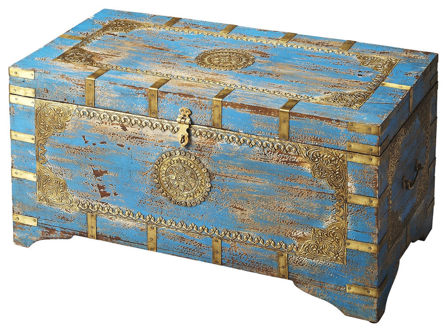  Traditional Hand Painted Brass Inlay Storage Trunk By Homeroots 