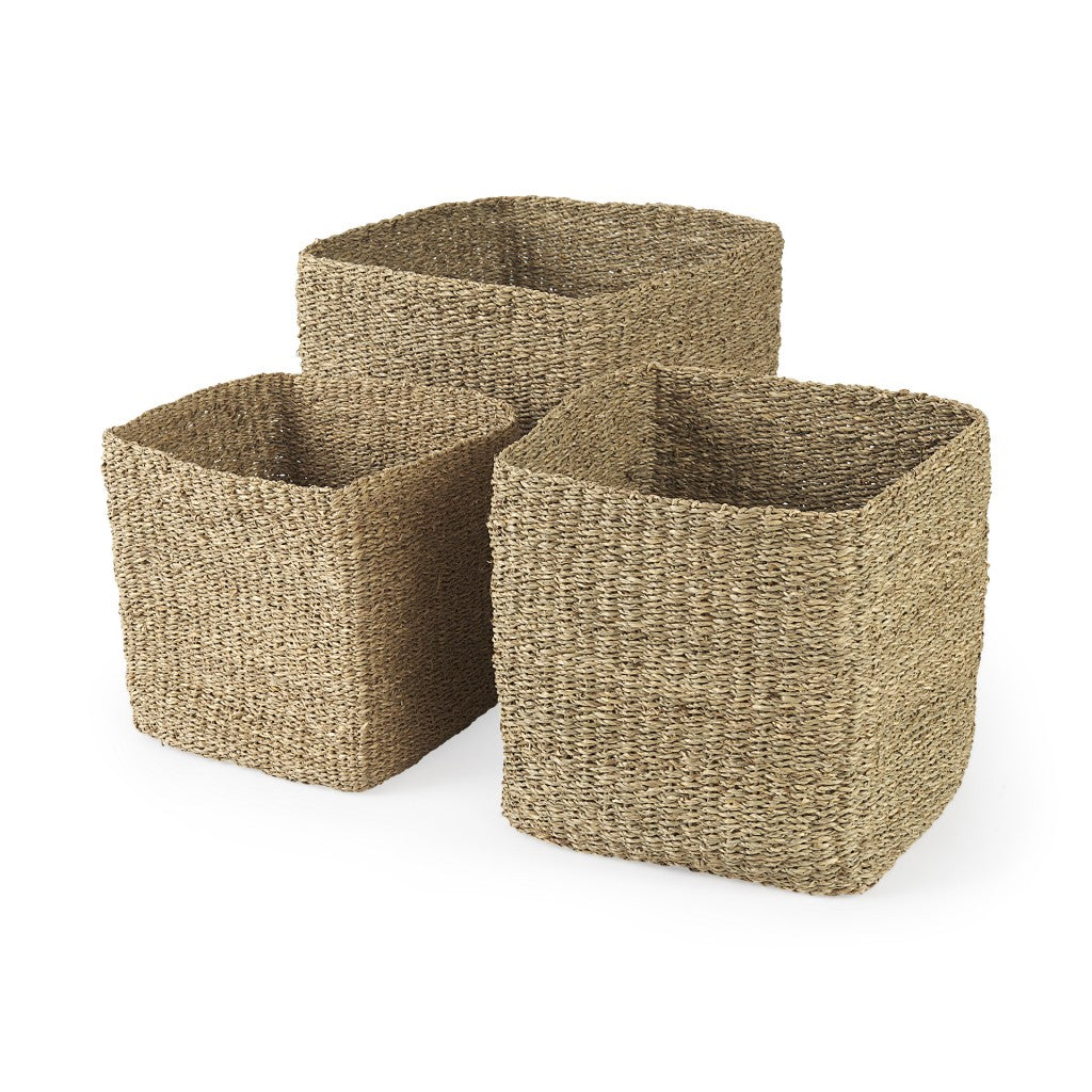  Set of Three Square Wicker Storage Baskets By Homeroots 