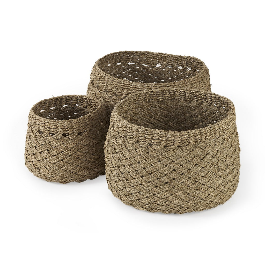  Set of Three Woven Wicker Storage Baskets By Homeroots 