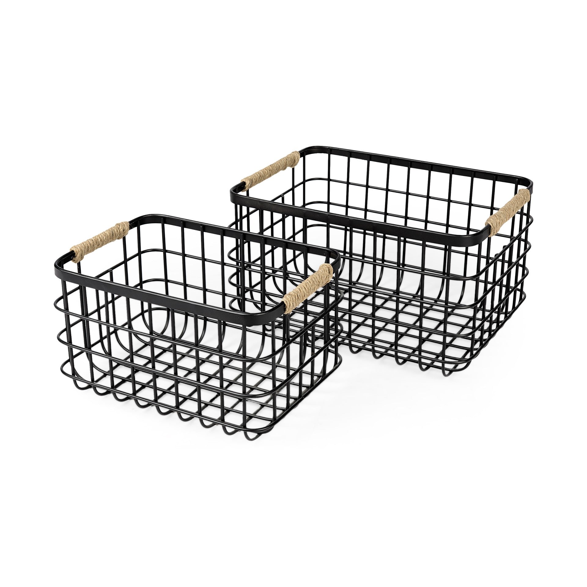  Set of Two Black Metal Baskets By Homeroots 