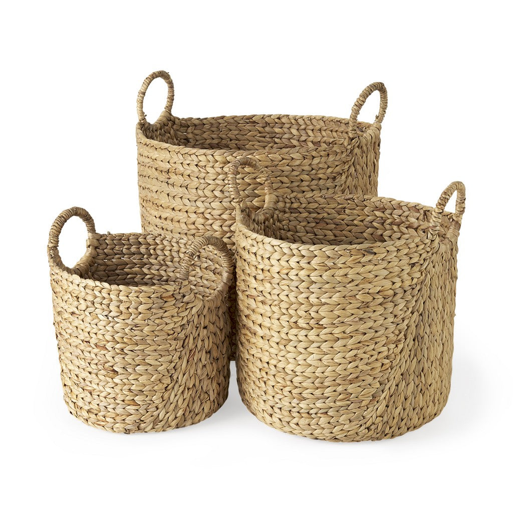  Set of Three Braided Wicker Storage Baskets By Homeroots 