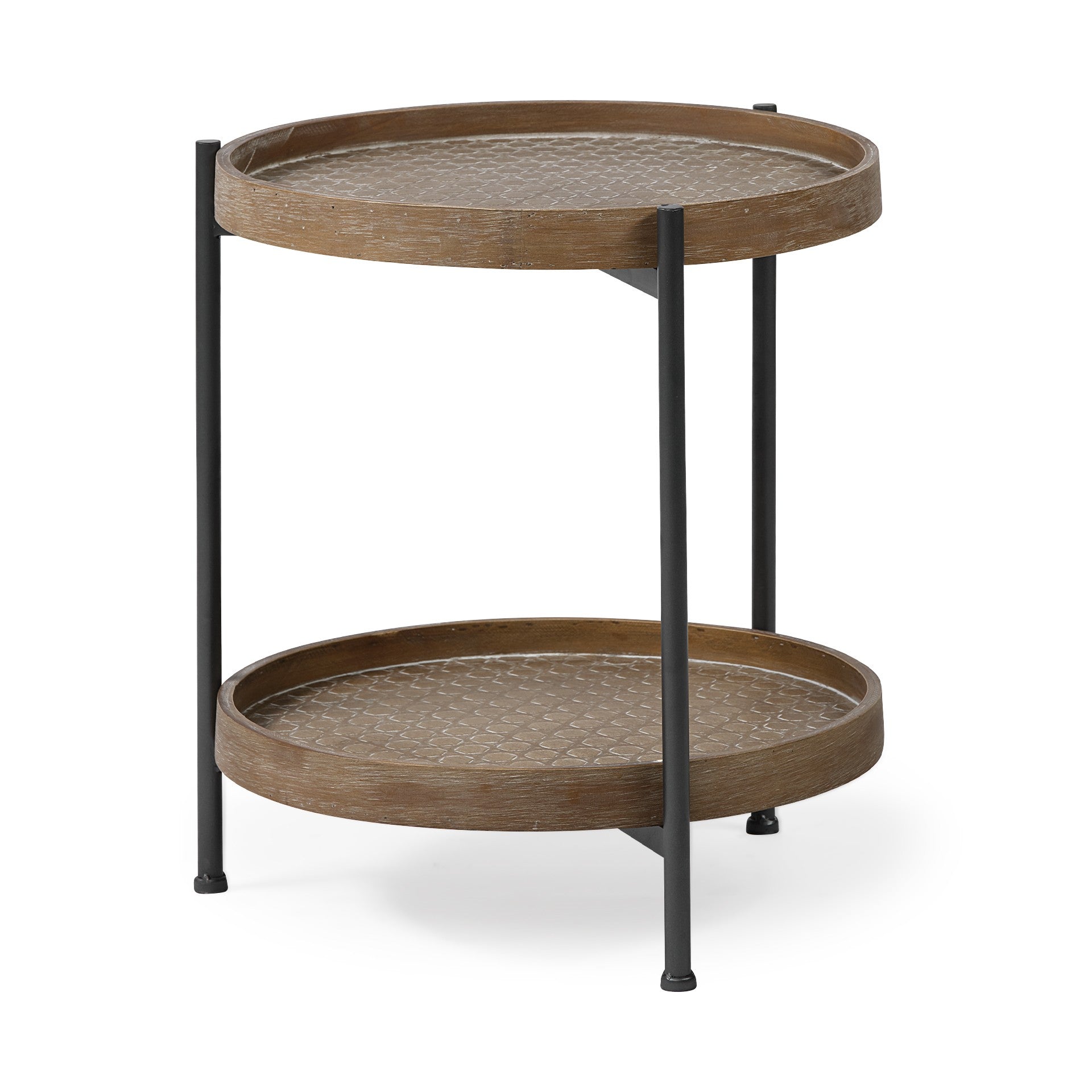  Brown Double Tier Embossed End Table By Homeroots 