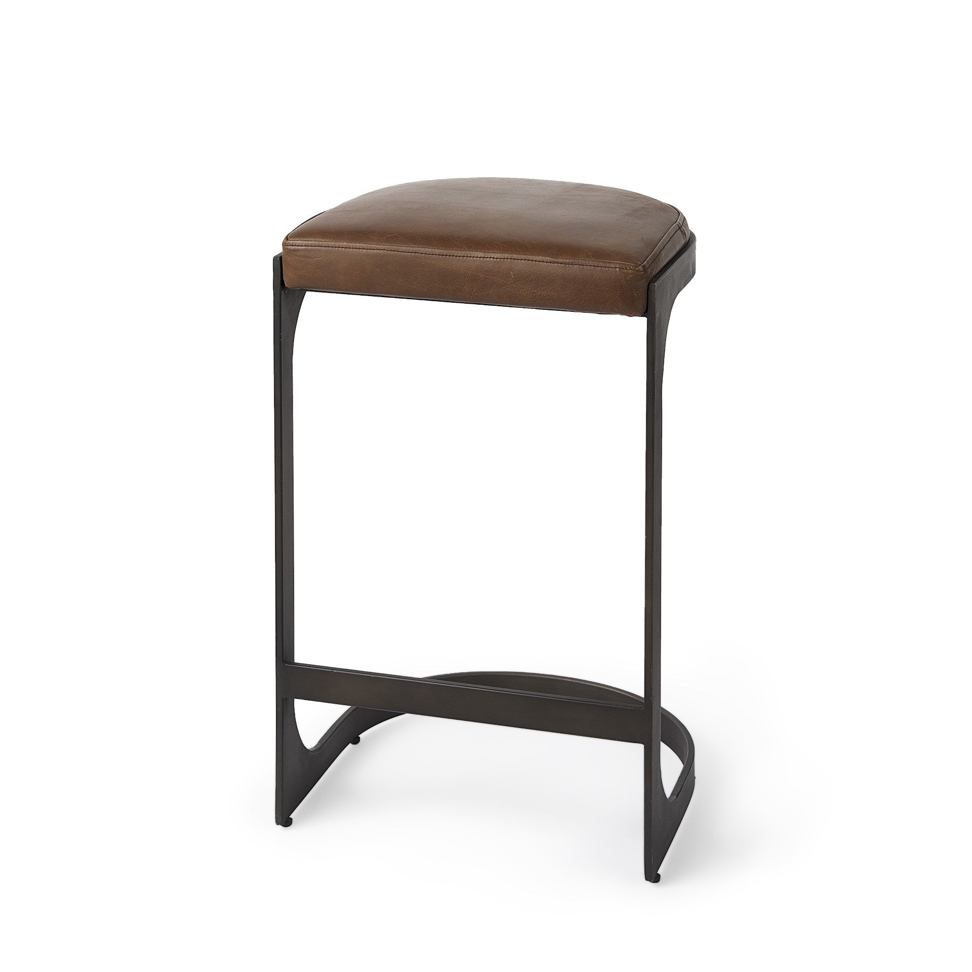  Brown Leather C Shape Metal Counter Stool By Homeroots 