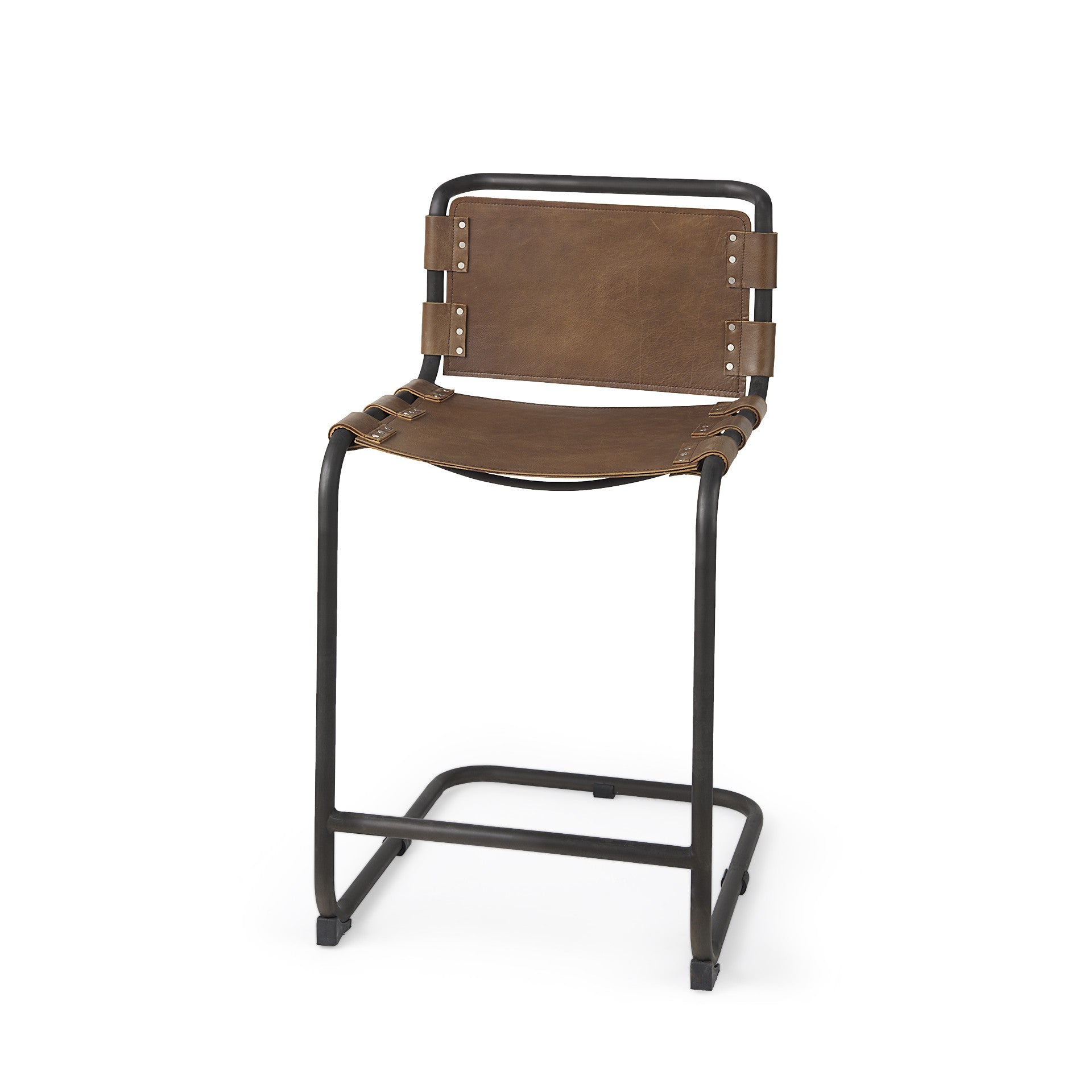  Light Brown Leather Iron Framed Counter Stool By Homeroots 