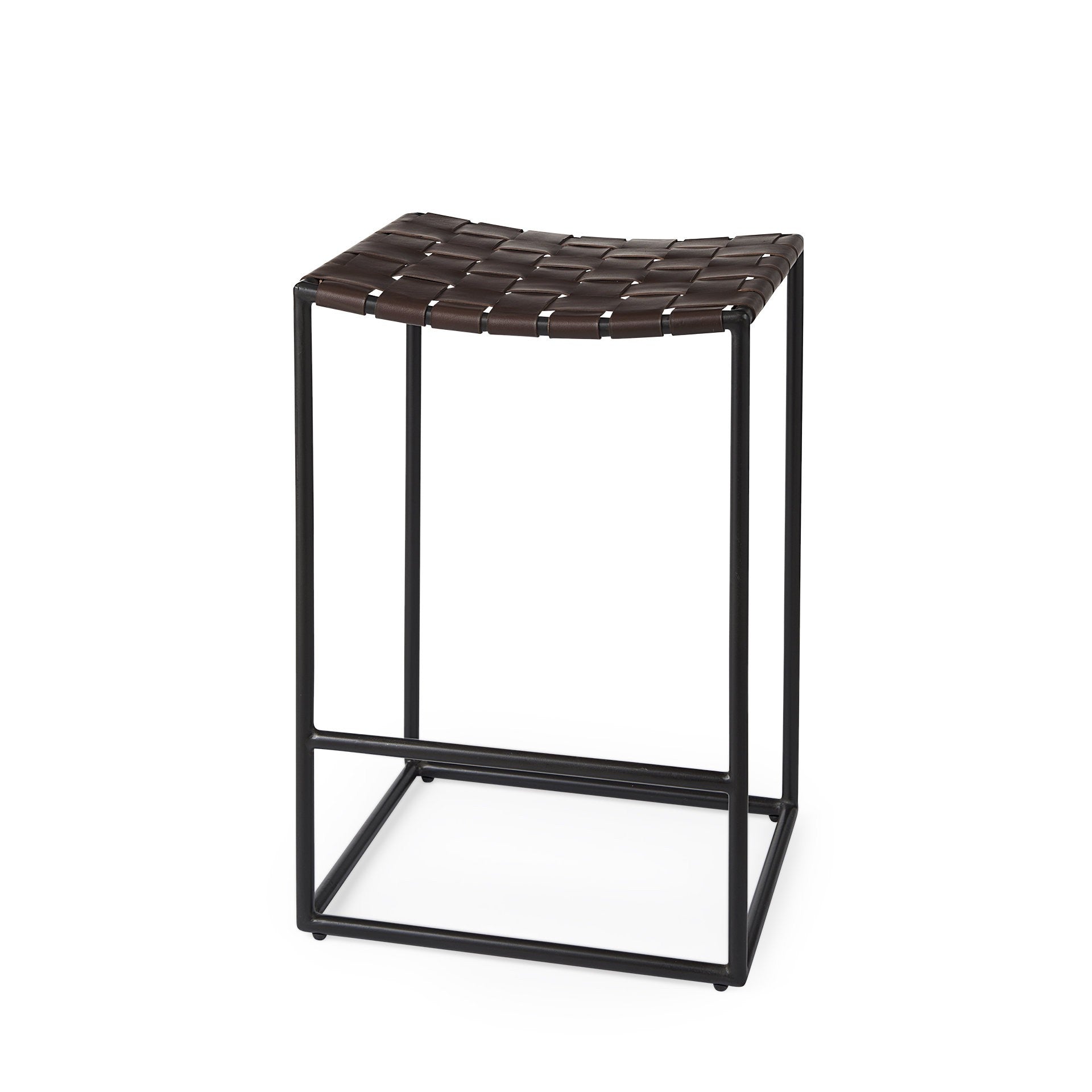  Dark Brown Woven Leather Counter Stool By Homeroots 