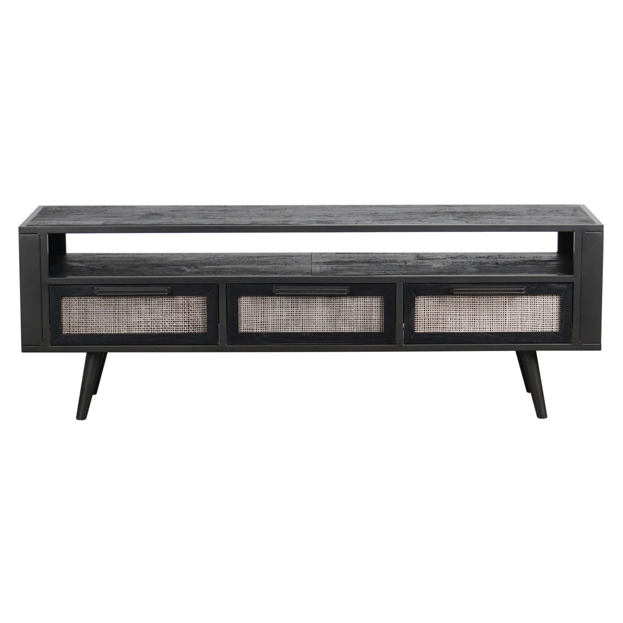  Rustic Black and Rattan TV Stand with Three Drawers By Homeroots 