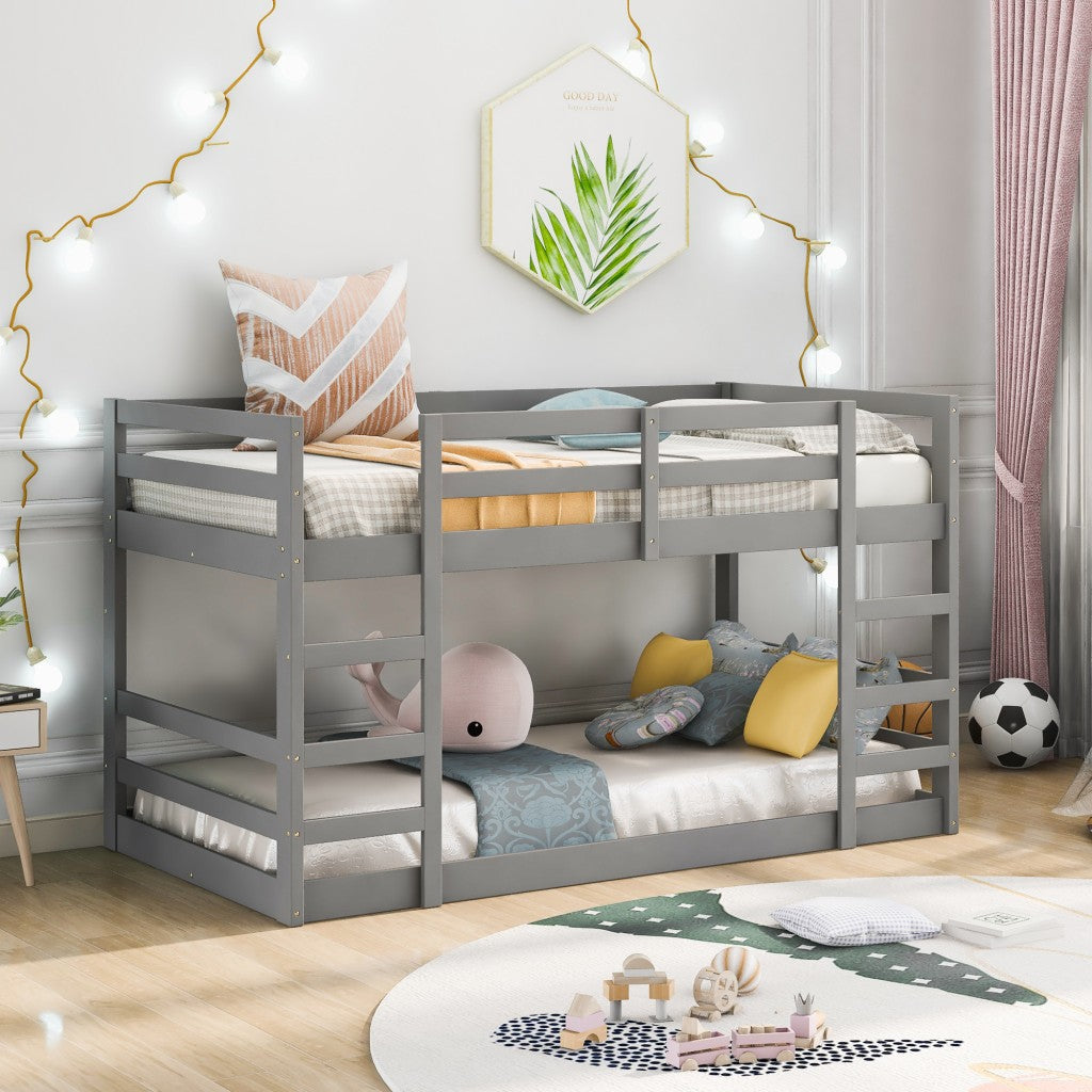  Pastel Gray Twin Over Twin Dual Ladder Bunk Bed By Homeroots 