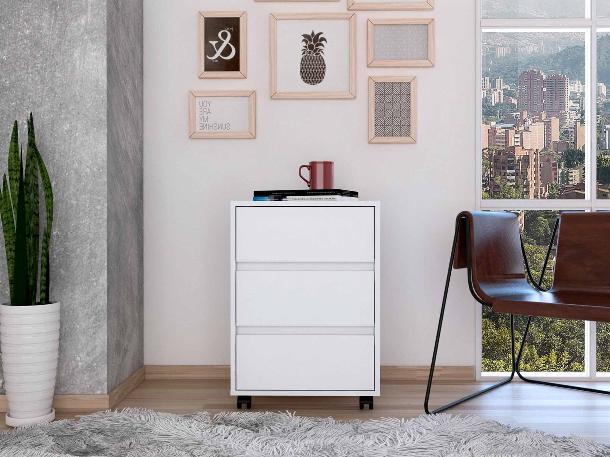  White Three Drawer Rolling Cabinet By Homeroots 