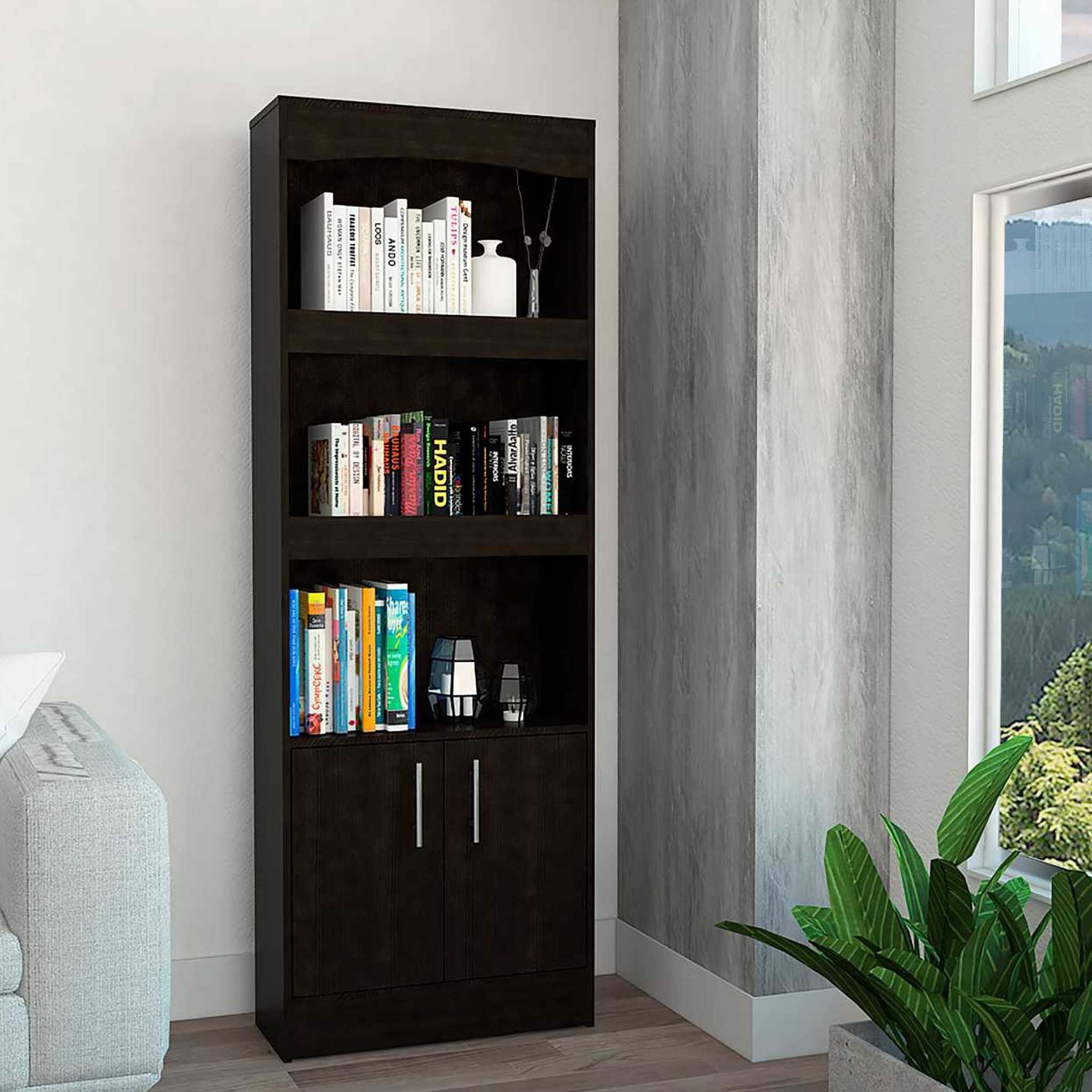  Catarina Black Bookcase Cabinet By Homeroots 