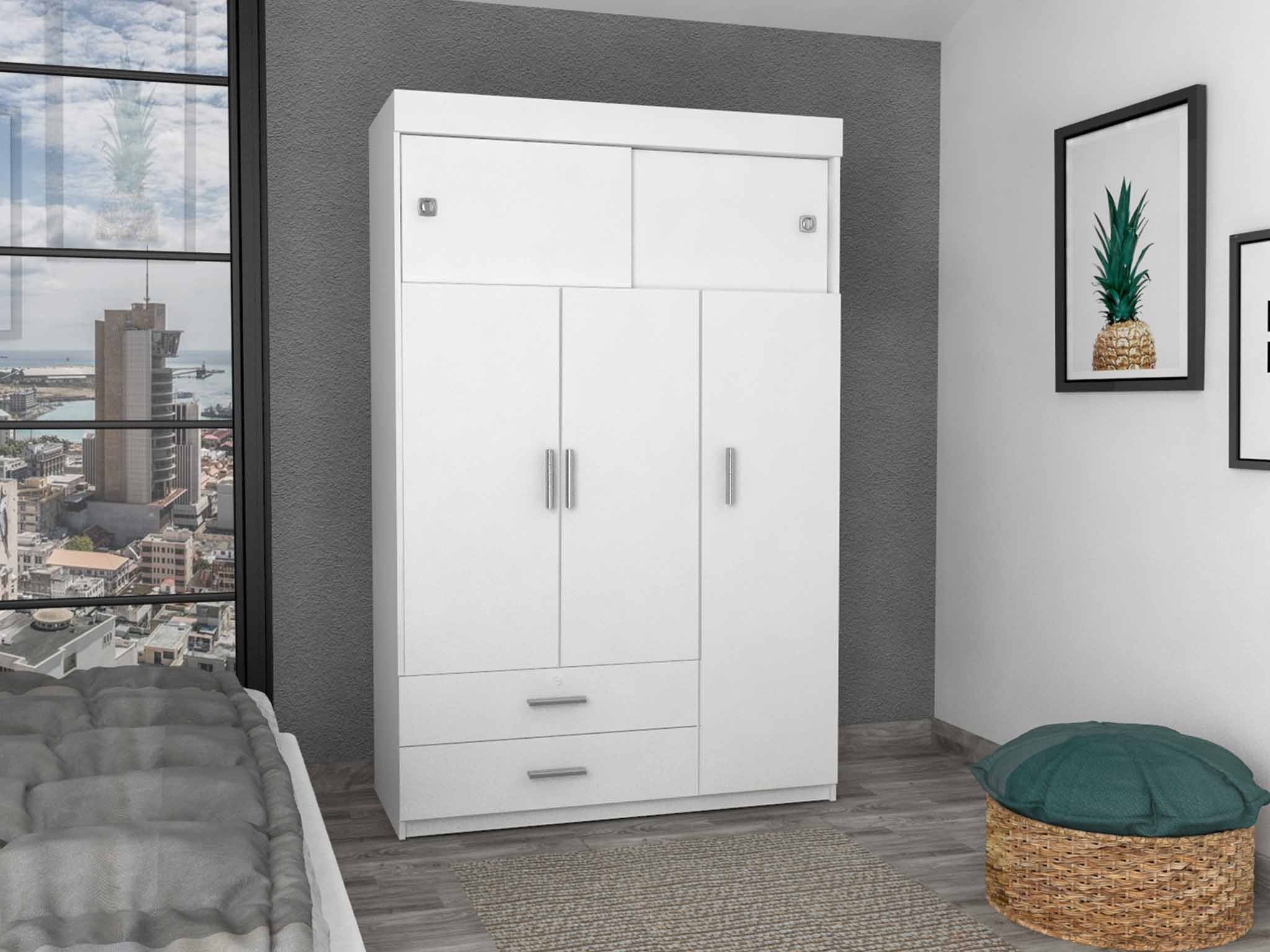  White Tall Three Door Closet with Sliding Doors By Homeroots 