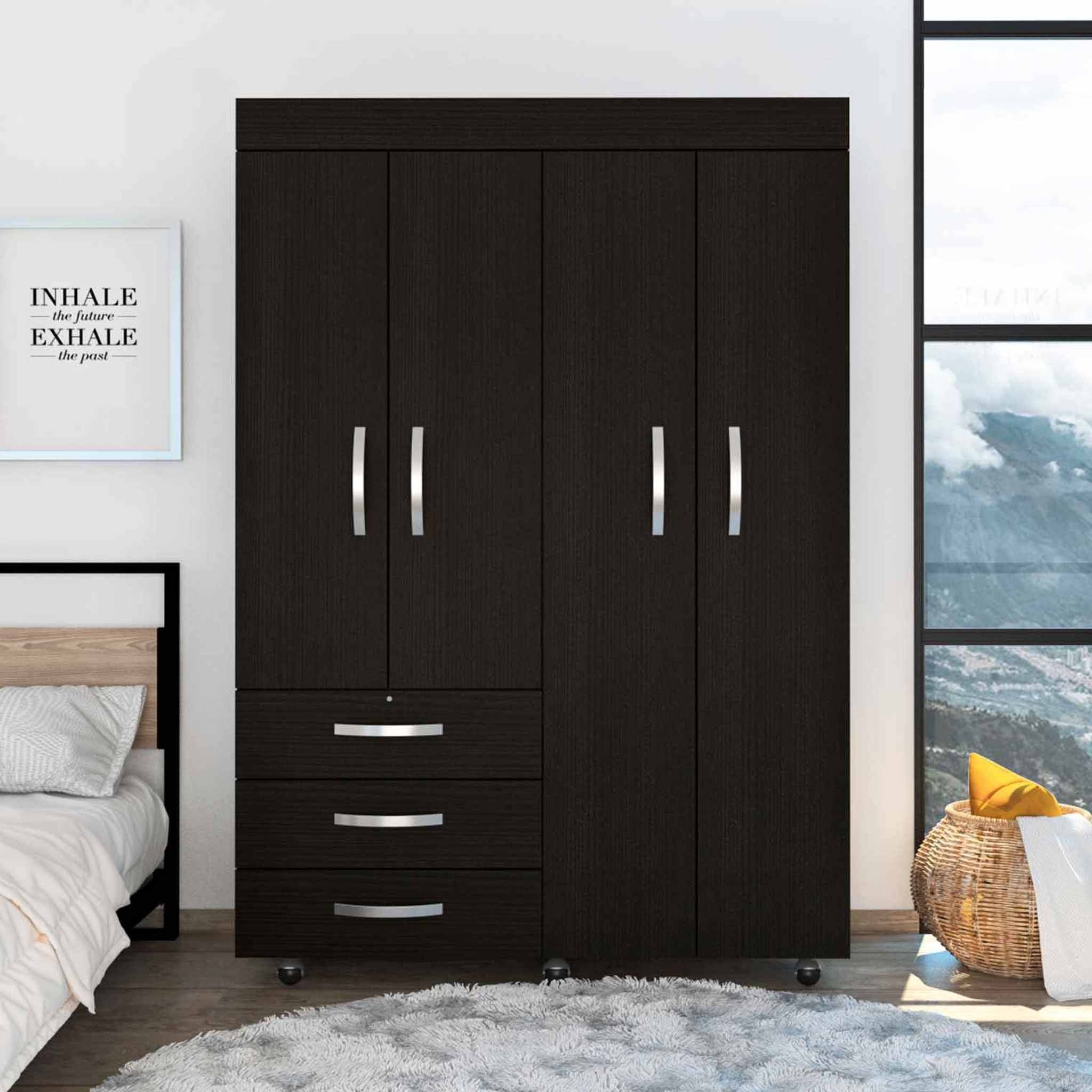  Black Tall Four Door Closet Wardrobe By Homeroots 