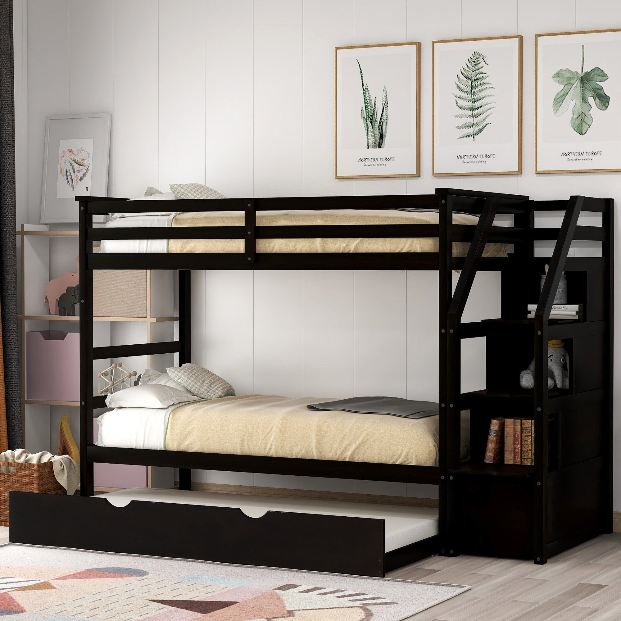  Brown Twin Over Twin Bunk Bed With Trundle By Homeroots 