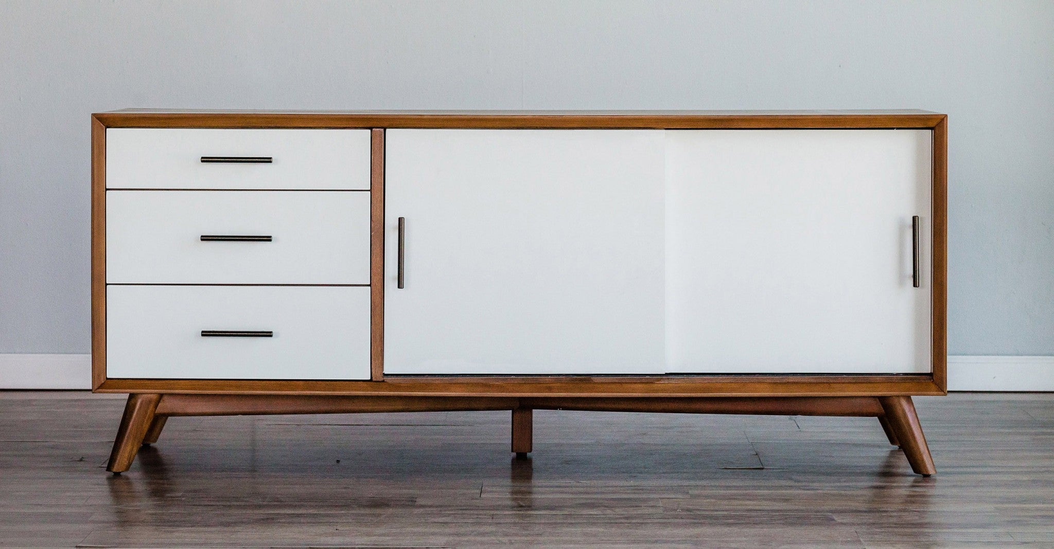  Flair 64" Acorn and White Mid Century Mod TV Console By Homeroots 