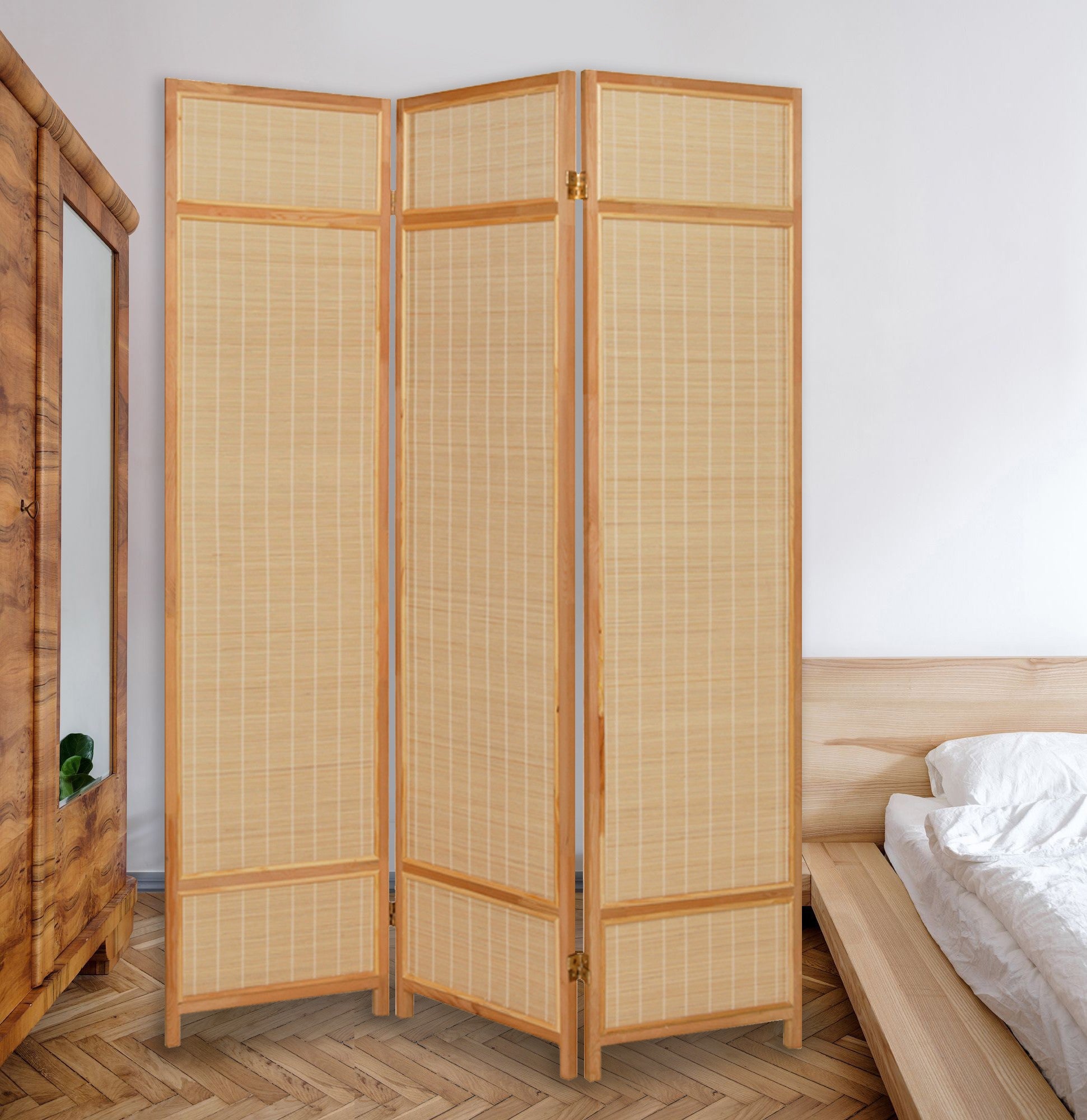  Natural Brown Bamboo Three Panel Room Divider Screen By Homeroots 