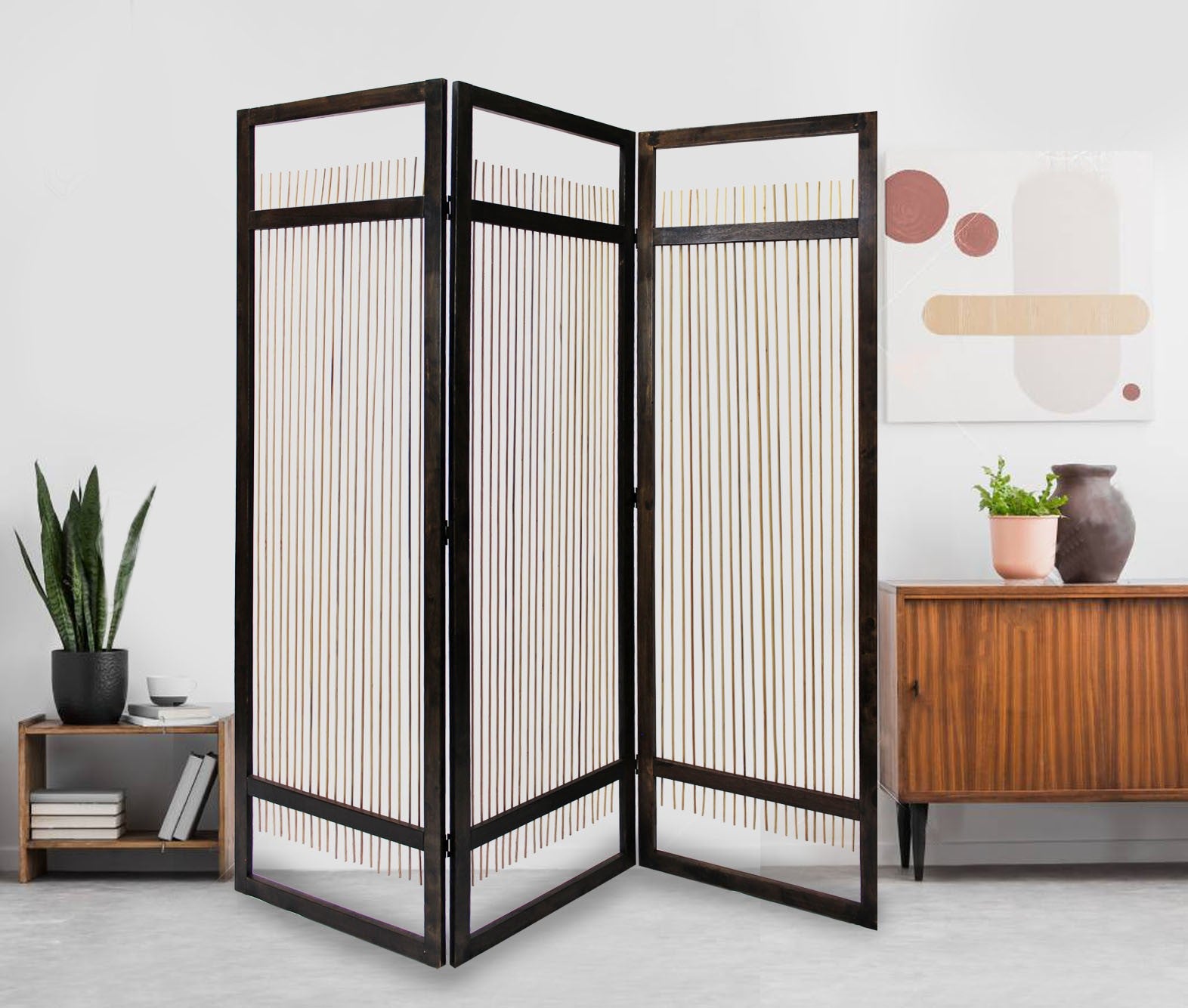  Light And Dark Rattan Three Panel Room Divider Screen By Homeroots 