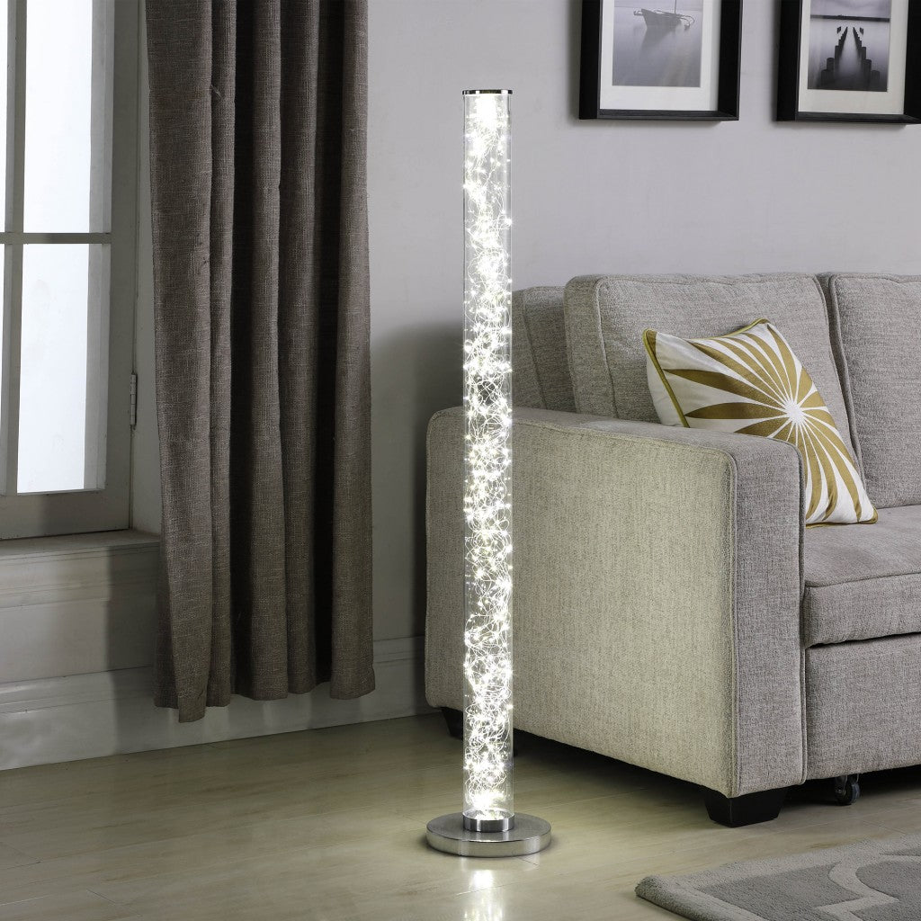  49" Steel LED Column Floor Lamp With Clear Drum Shade By Homeroots - 431803 