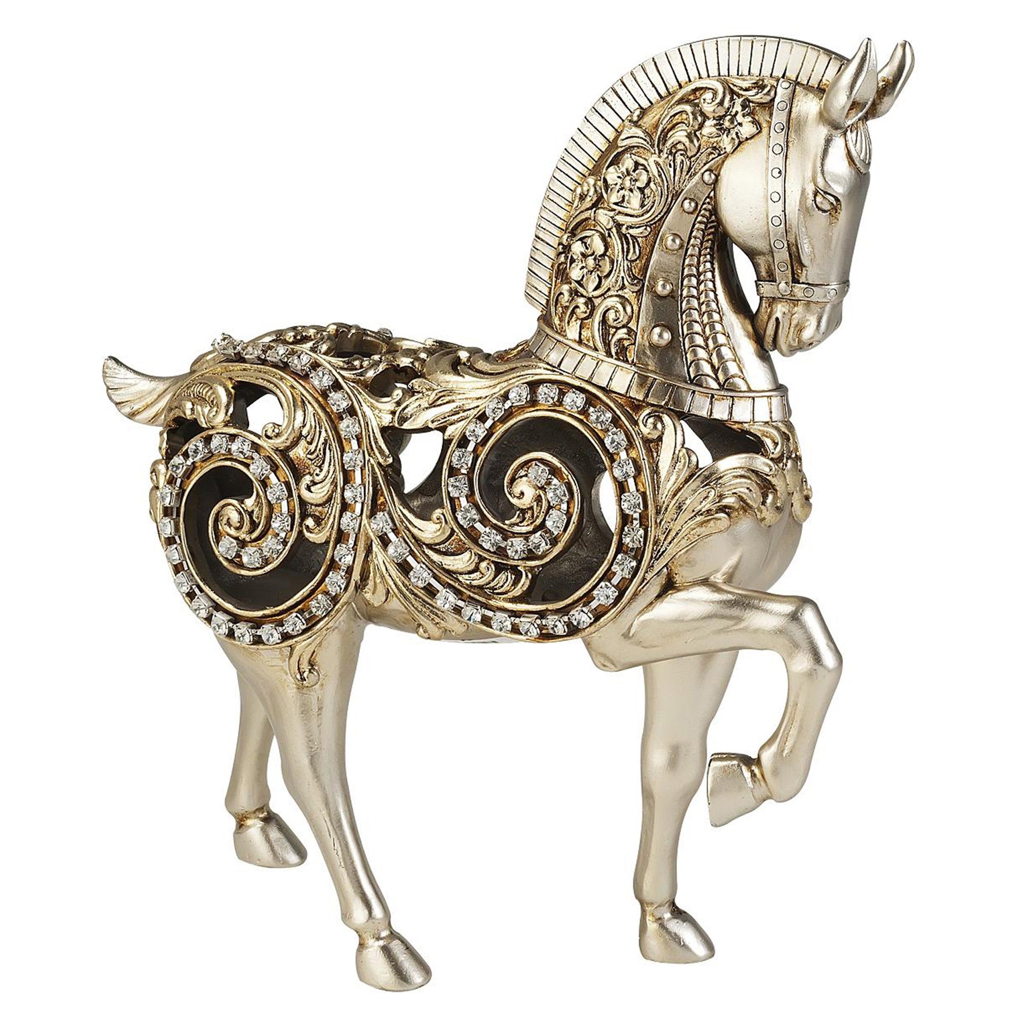  12" Silver With Gold Polyresin Horse Statue Sculpture By Homeroots 