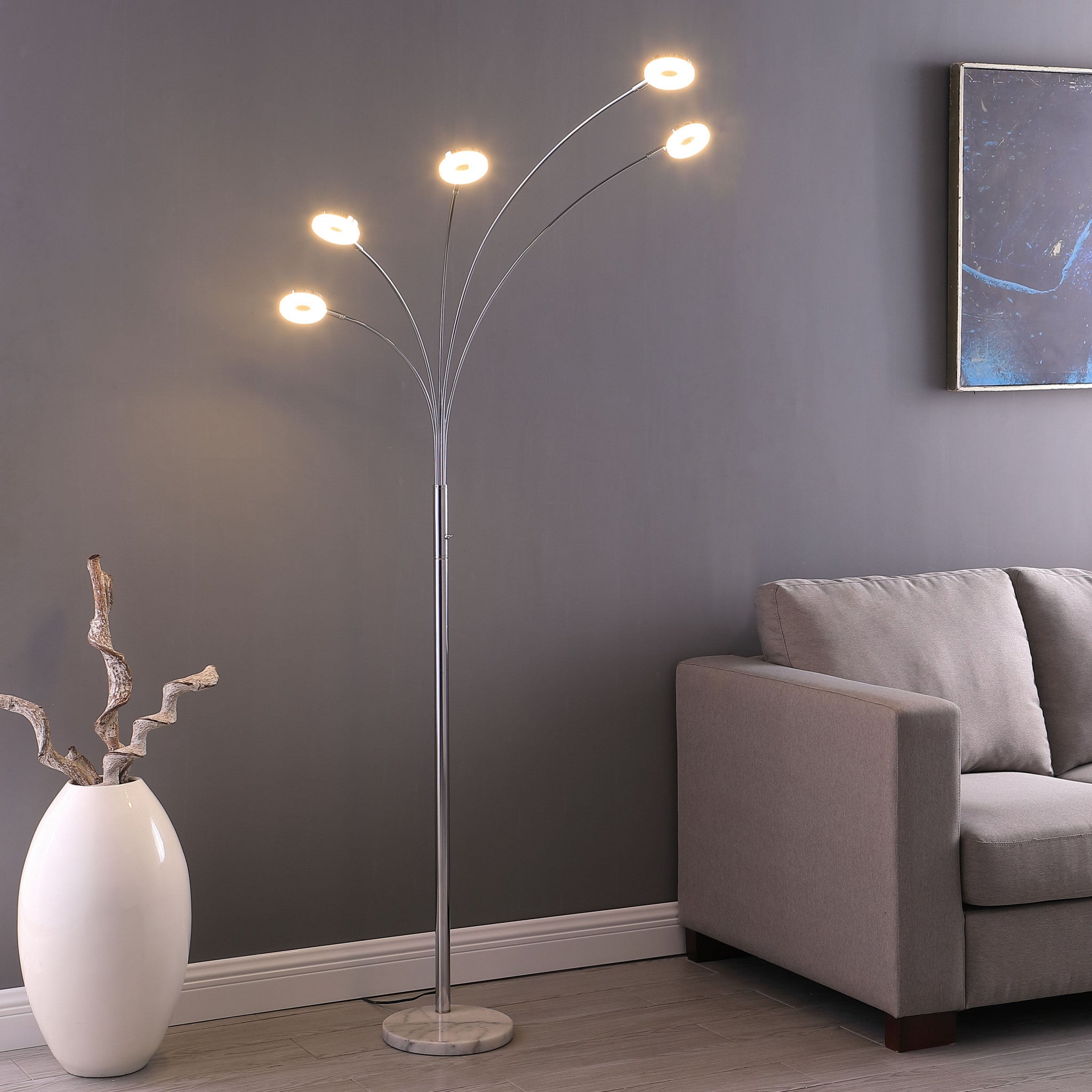  80" Silver 5 Light Contempo Arc LED Floor Lamp By Homeroots 