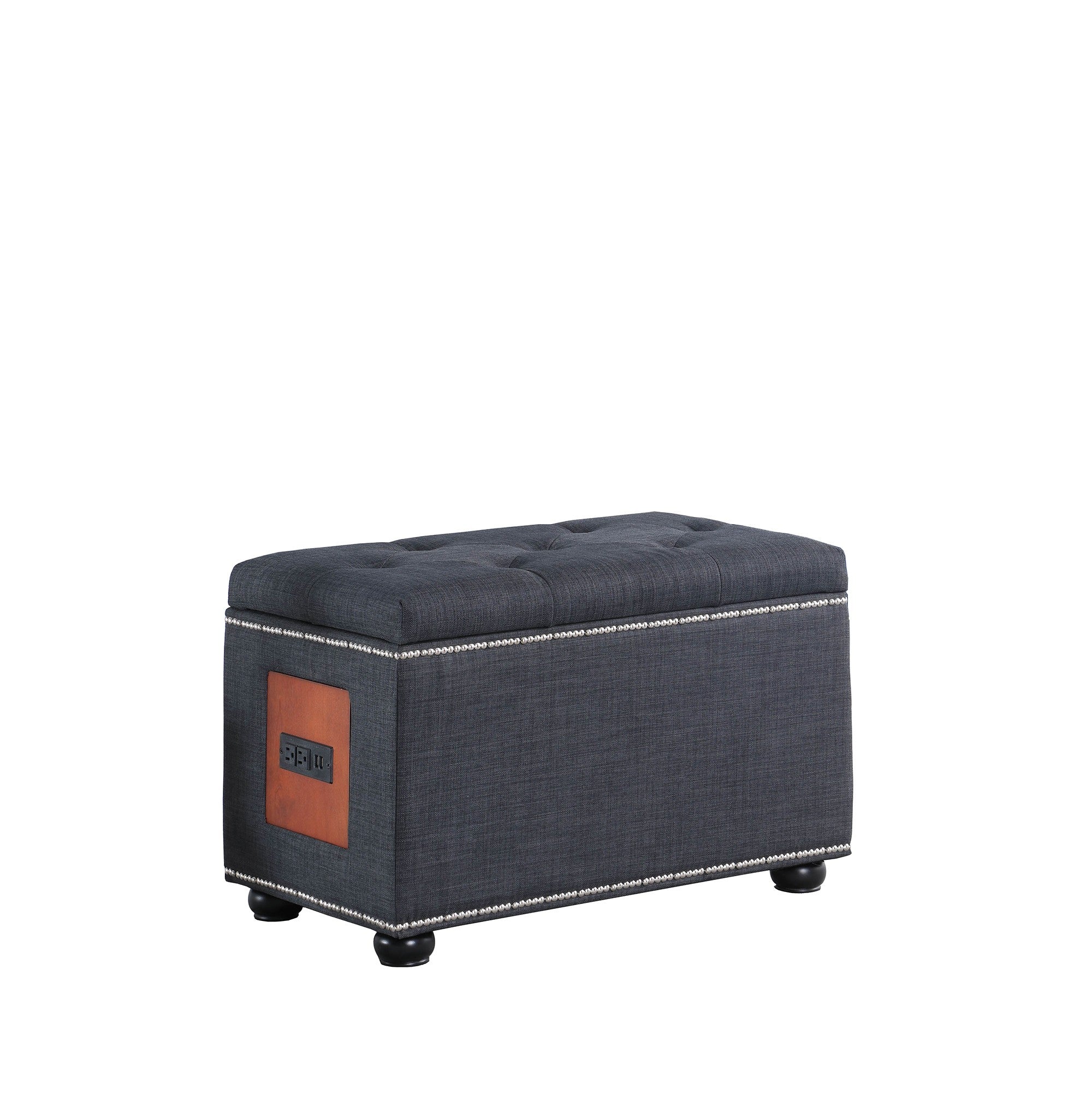  Charcoal Gray Tufted Storage Ottoman with Charging Station By Homeroots 