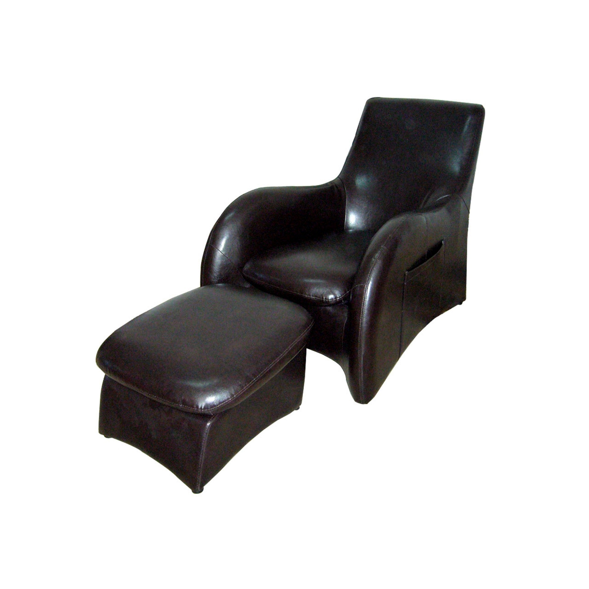  Lush Brown Leather Modern Armchair with Ottoman By Homeroots 