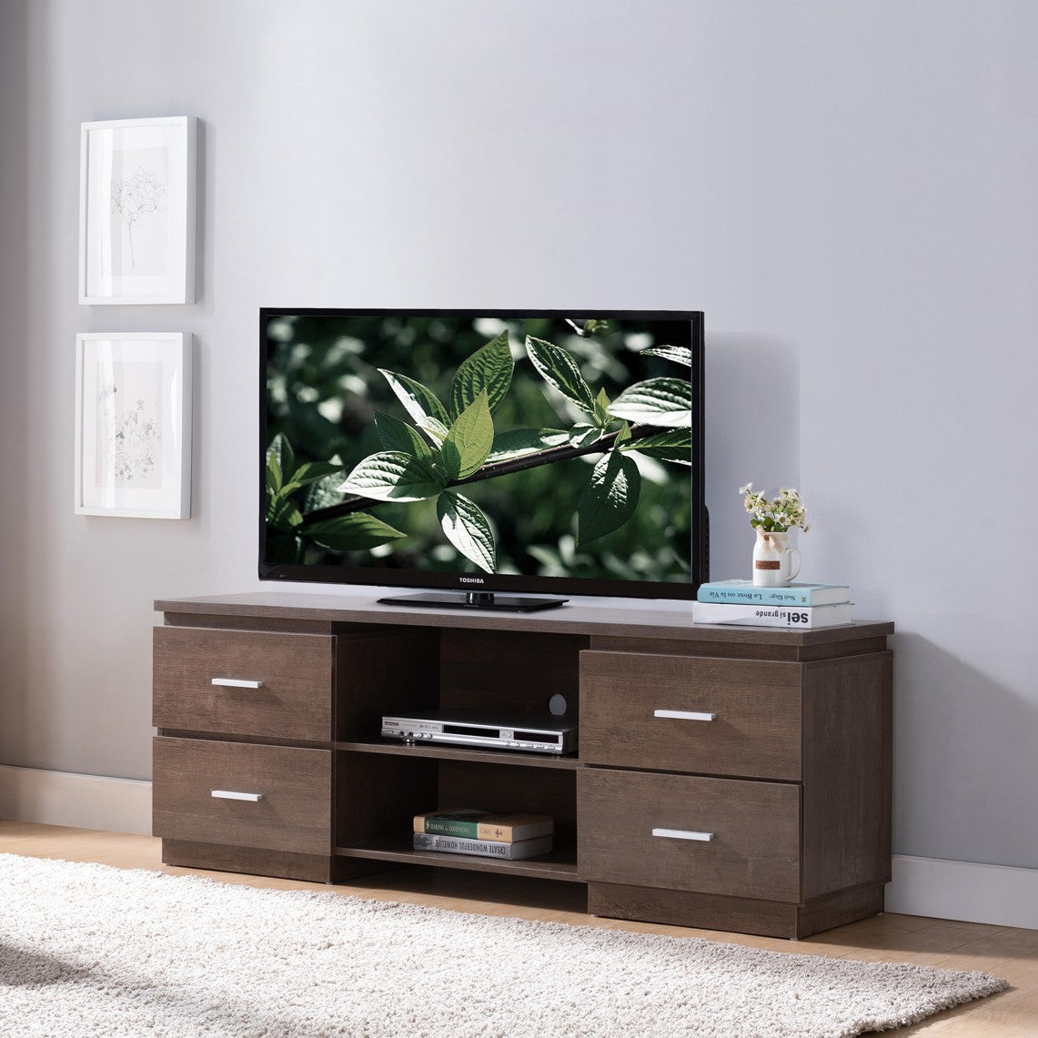  Modern Rustic Walnut Oak TV Stand By Homeroots 