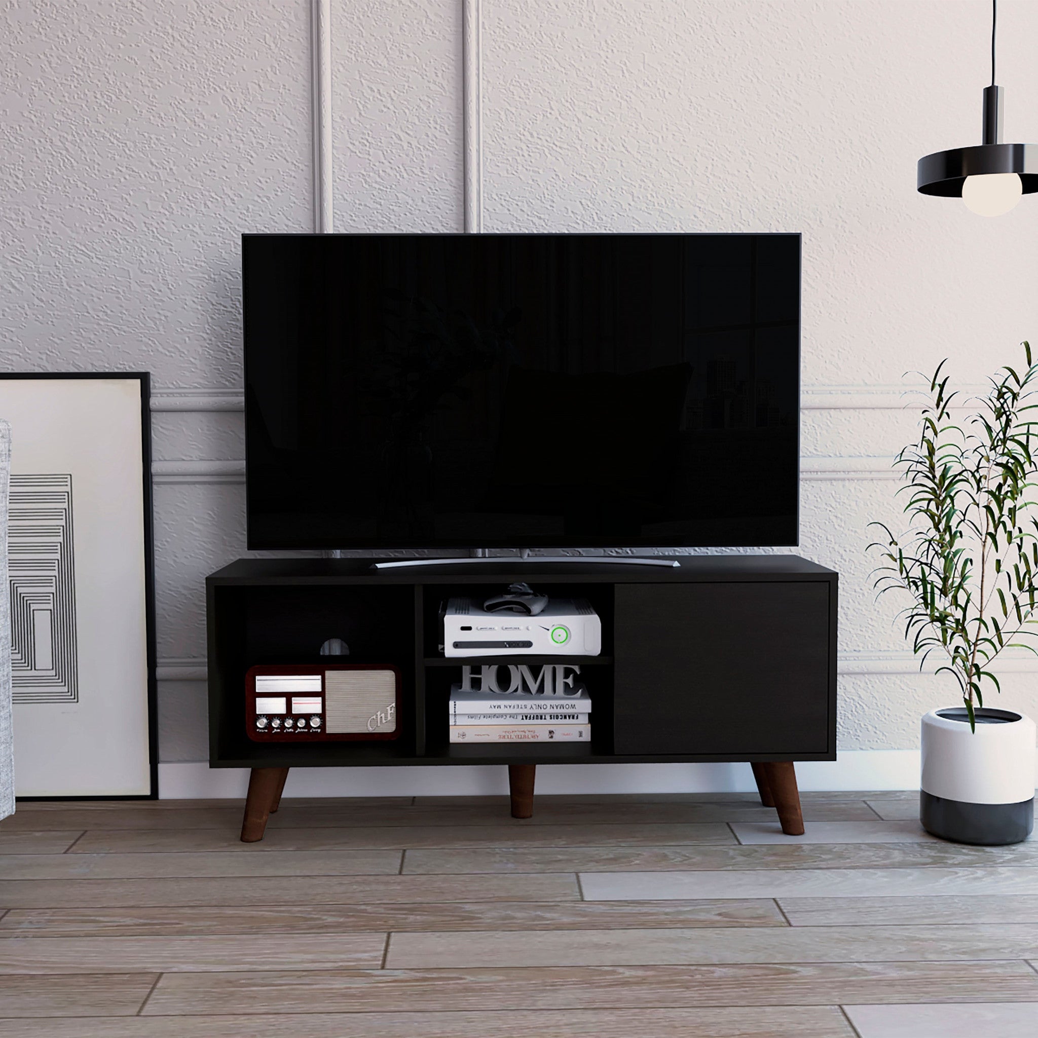  Contemporary Black Wengue TV Stand By Homeroots 