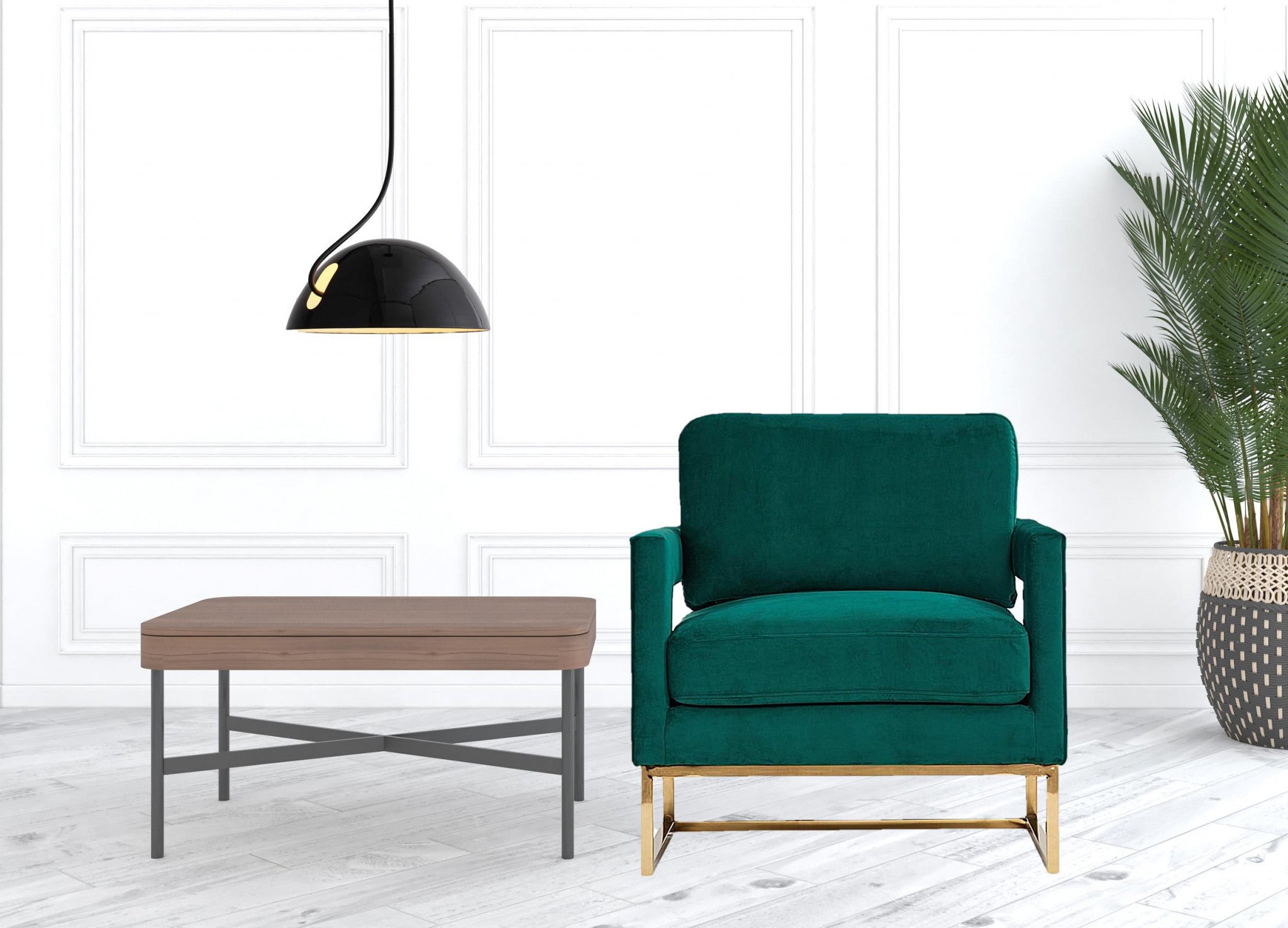  Stylish Green Velvet And Gold Steel Chair By Homeroots 