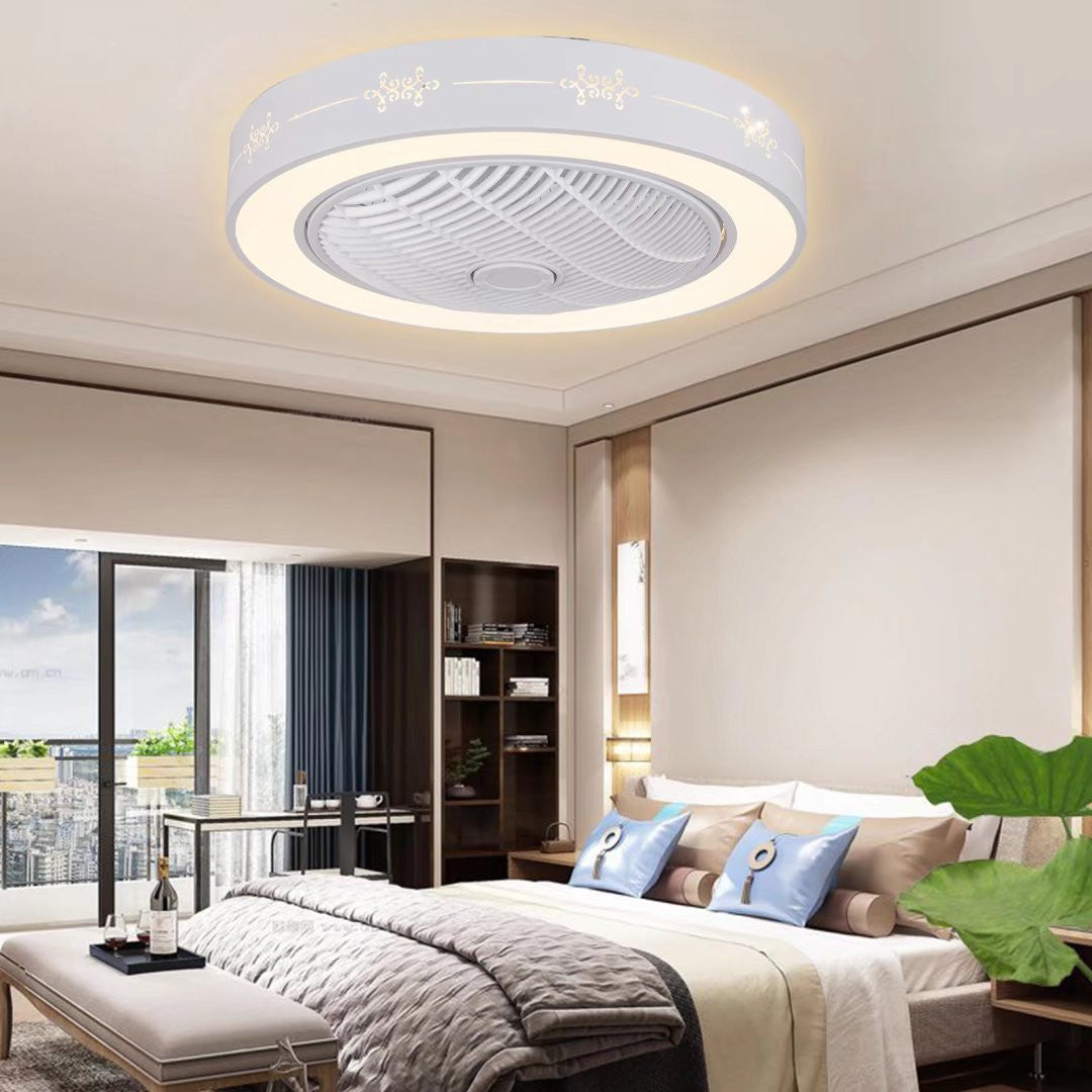  White Modern Flush LED Ceiling Fan and Light By Homeroots 